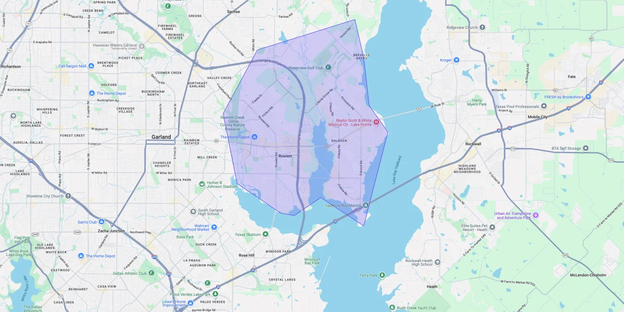 Map showing Premium Chimneys’ local fireplace and chimney service coverage area