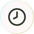 Clock icon showing the time as three o'clock inside a circular green border.