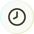 Clock icon showing the time as three o'clock inside a circular green border.