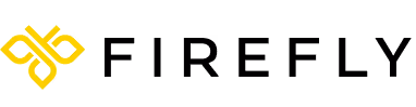 Firefly logo with yellow geometric wings and black text reading 'firefly'.