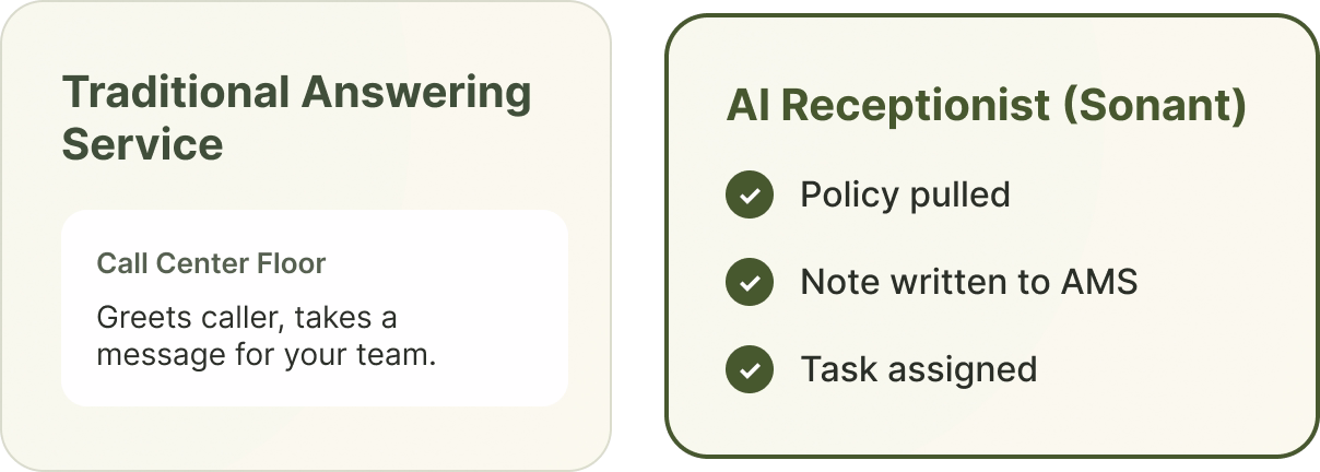 AI receptionist compared with a traditional answering service for insurance agencies.