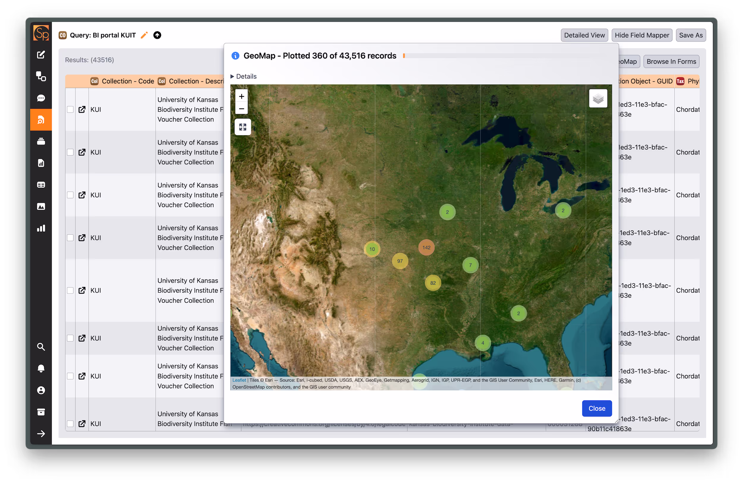 Screenshot of the query map shown in Specify 7