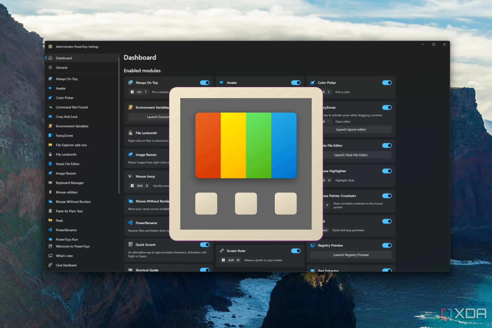 The PowerToys dashboard displaying new features on a Windows PC.