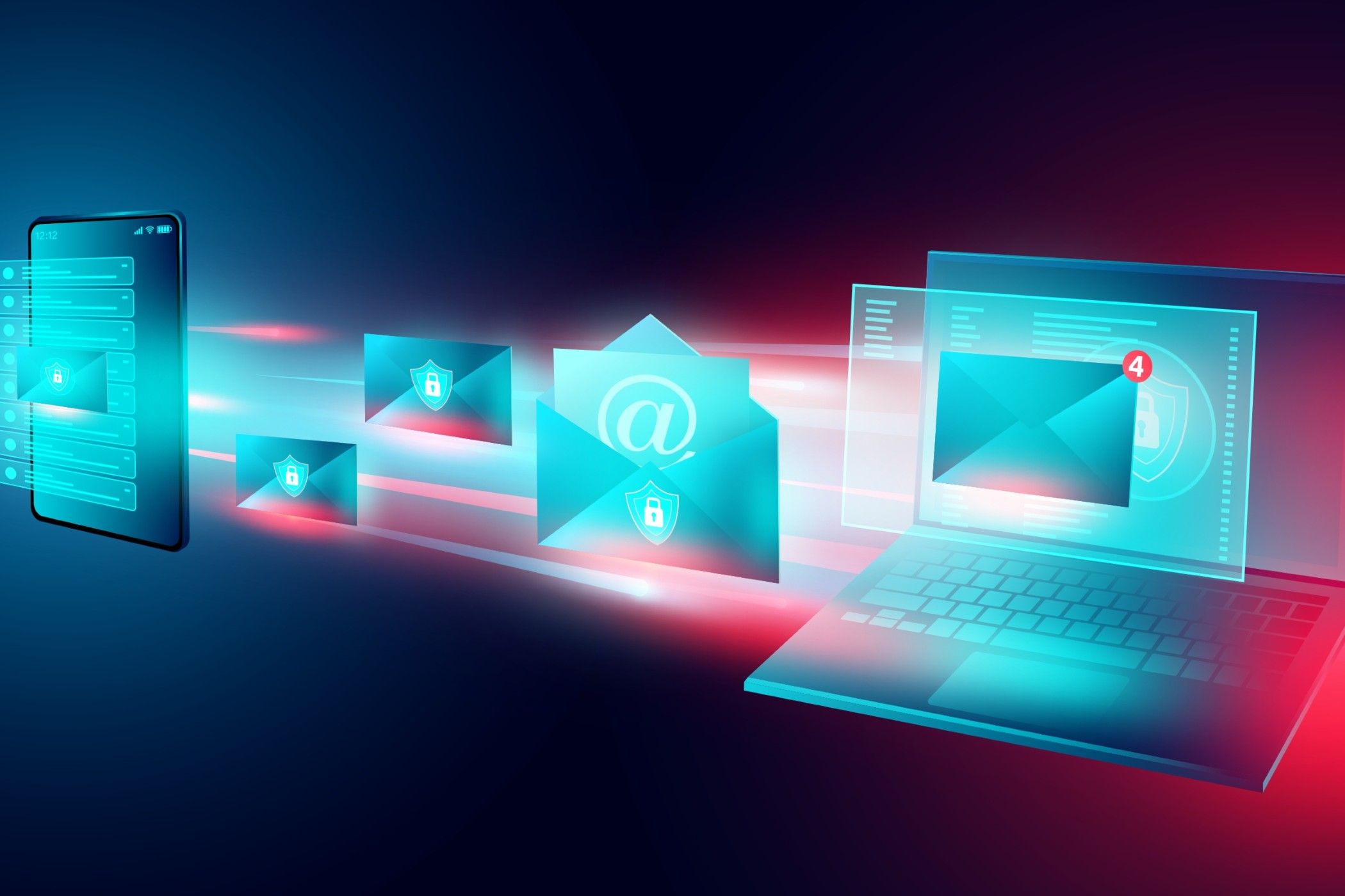 A person using multiple devices to send emails