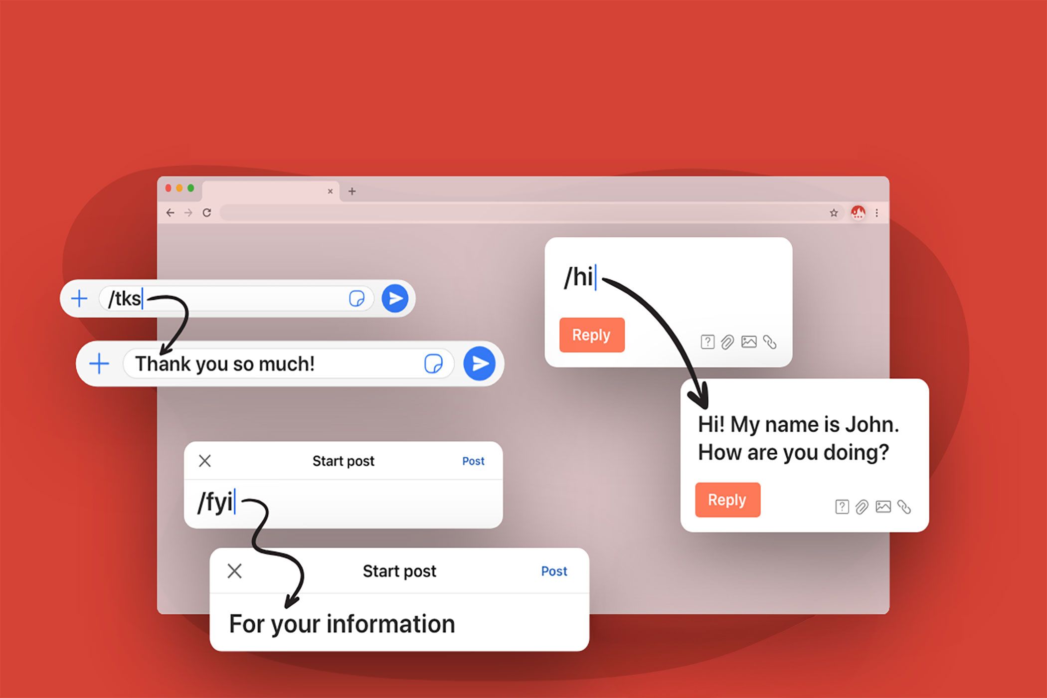 Text Blaze extension interface showing shortcuts