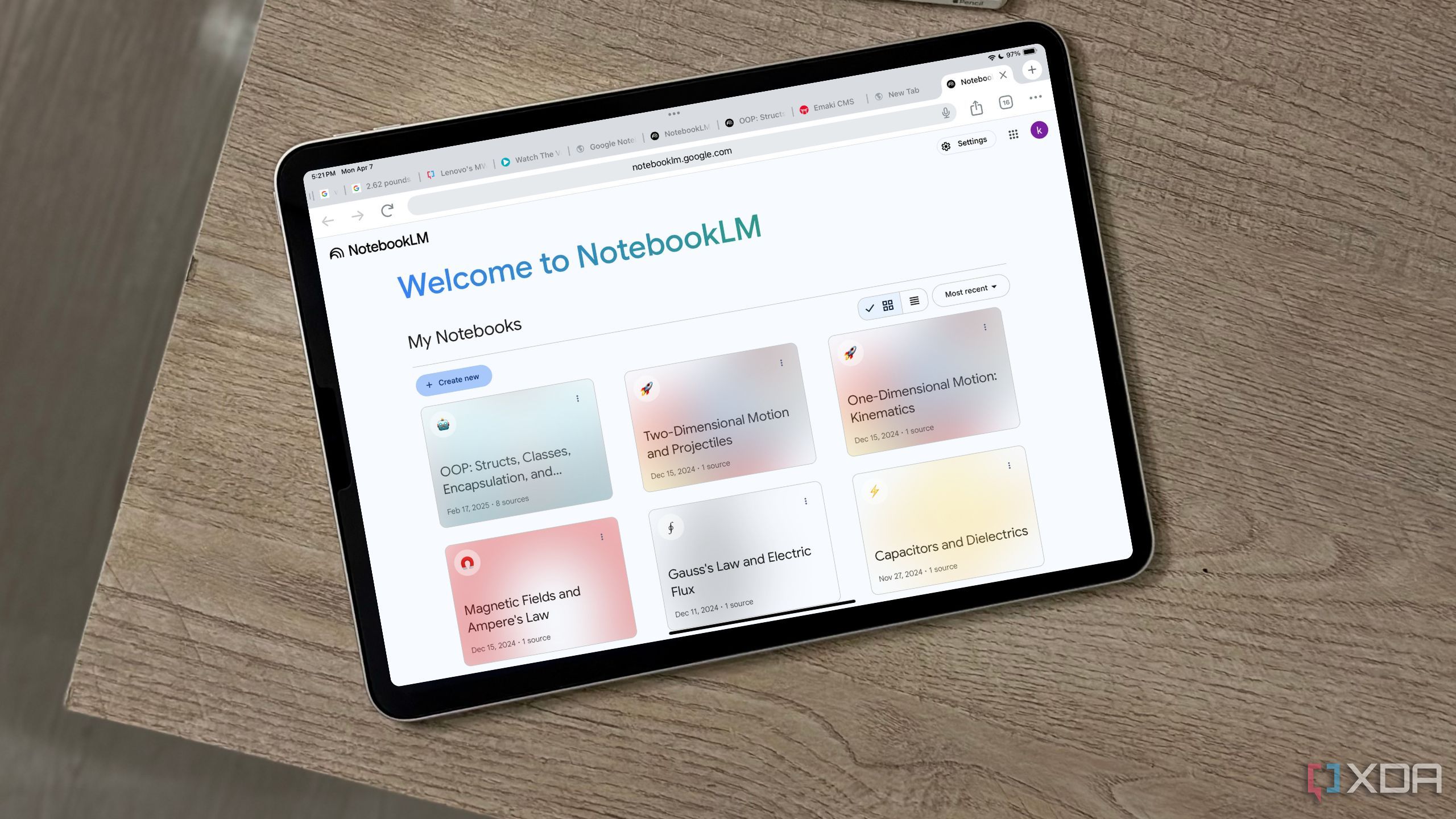 Welcome to NotebookLM page on an iPad screen