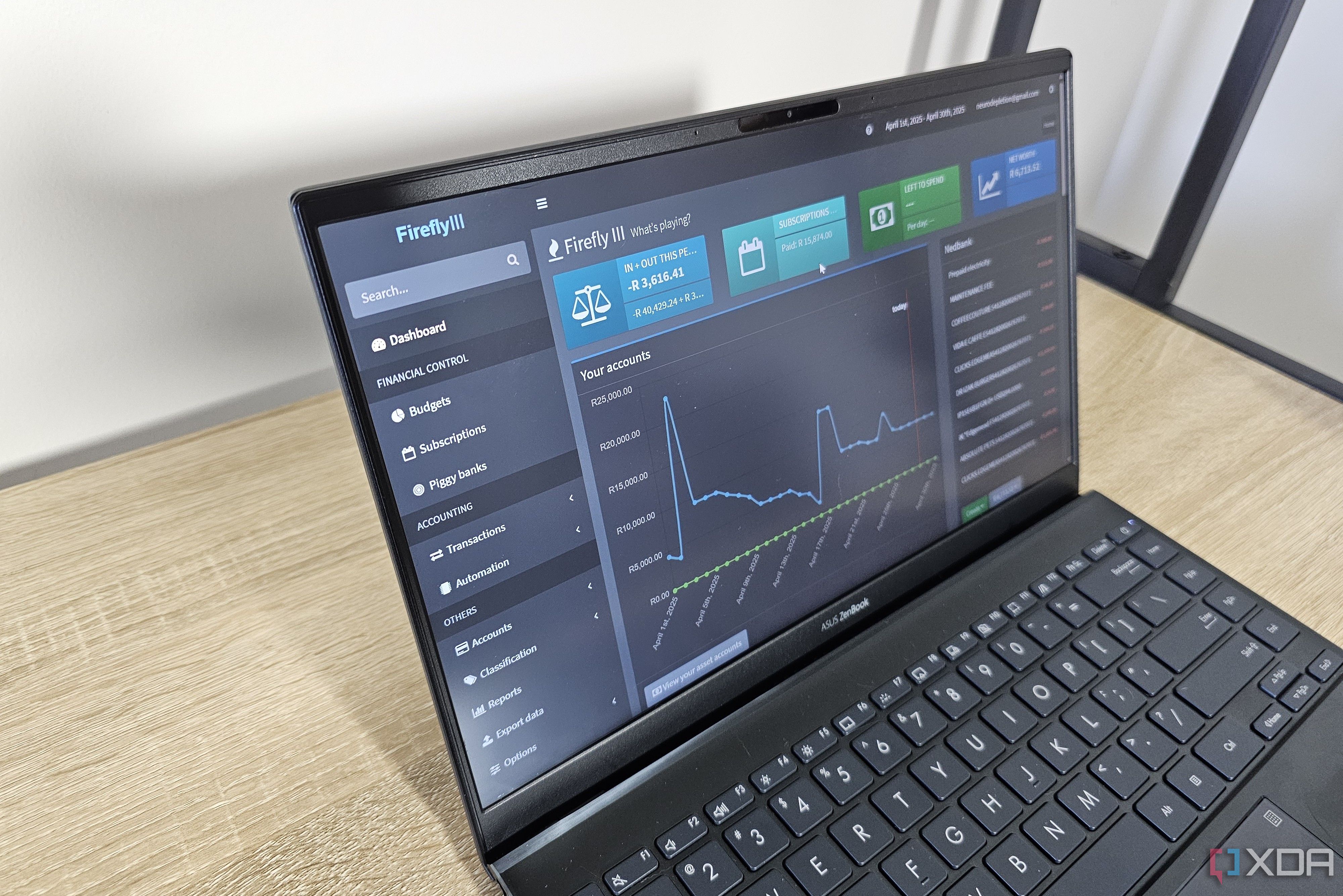 Firefly III dashboard on a laptop