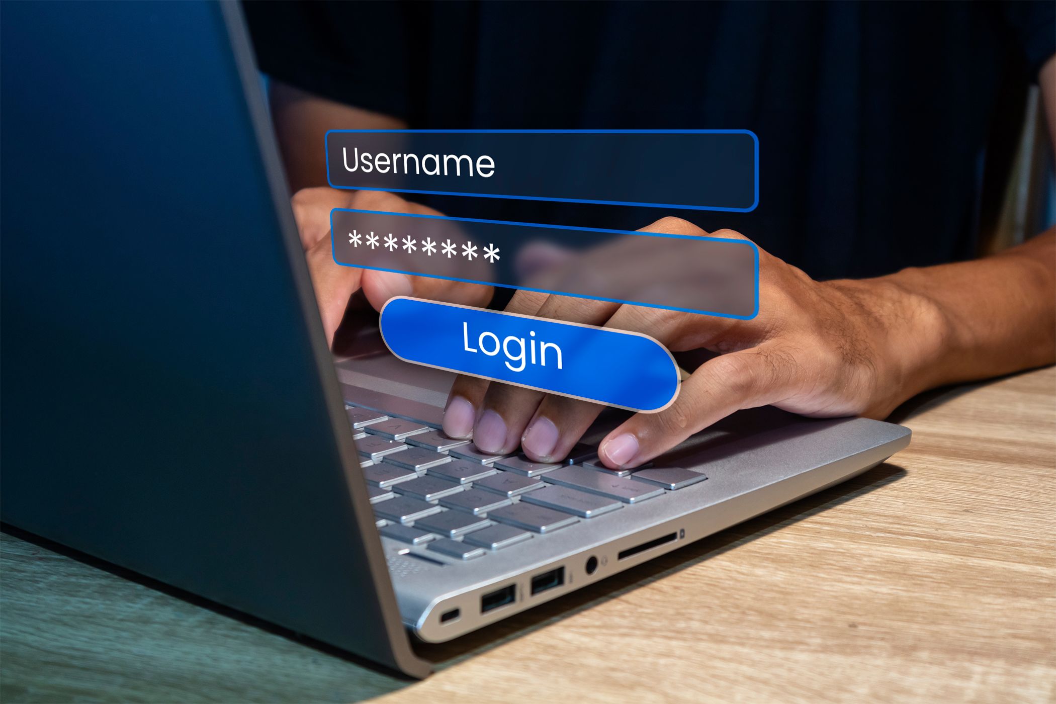 Person typing in credentials on a laptop