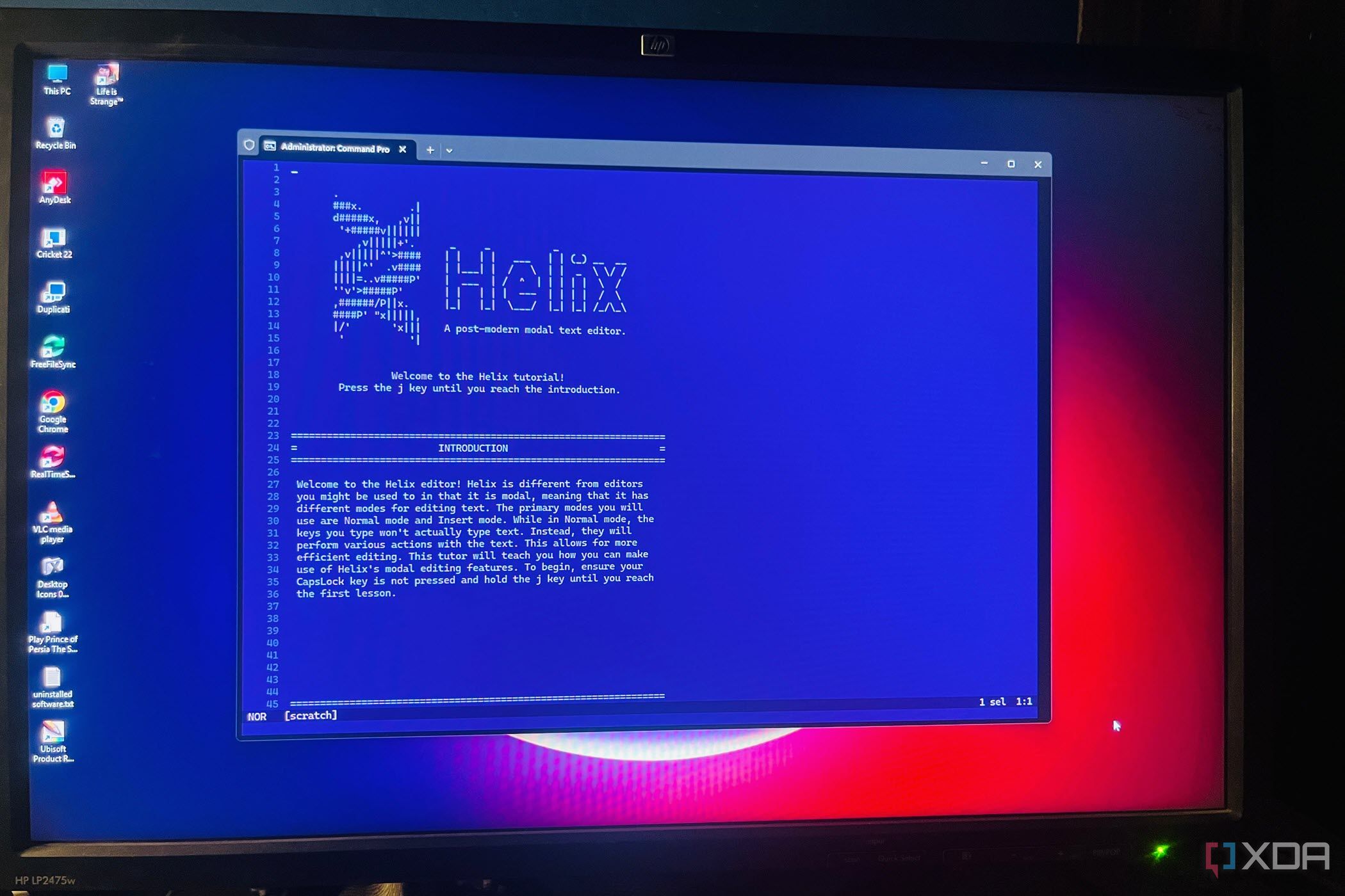Helix text editor open on a PC