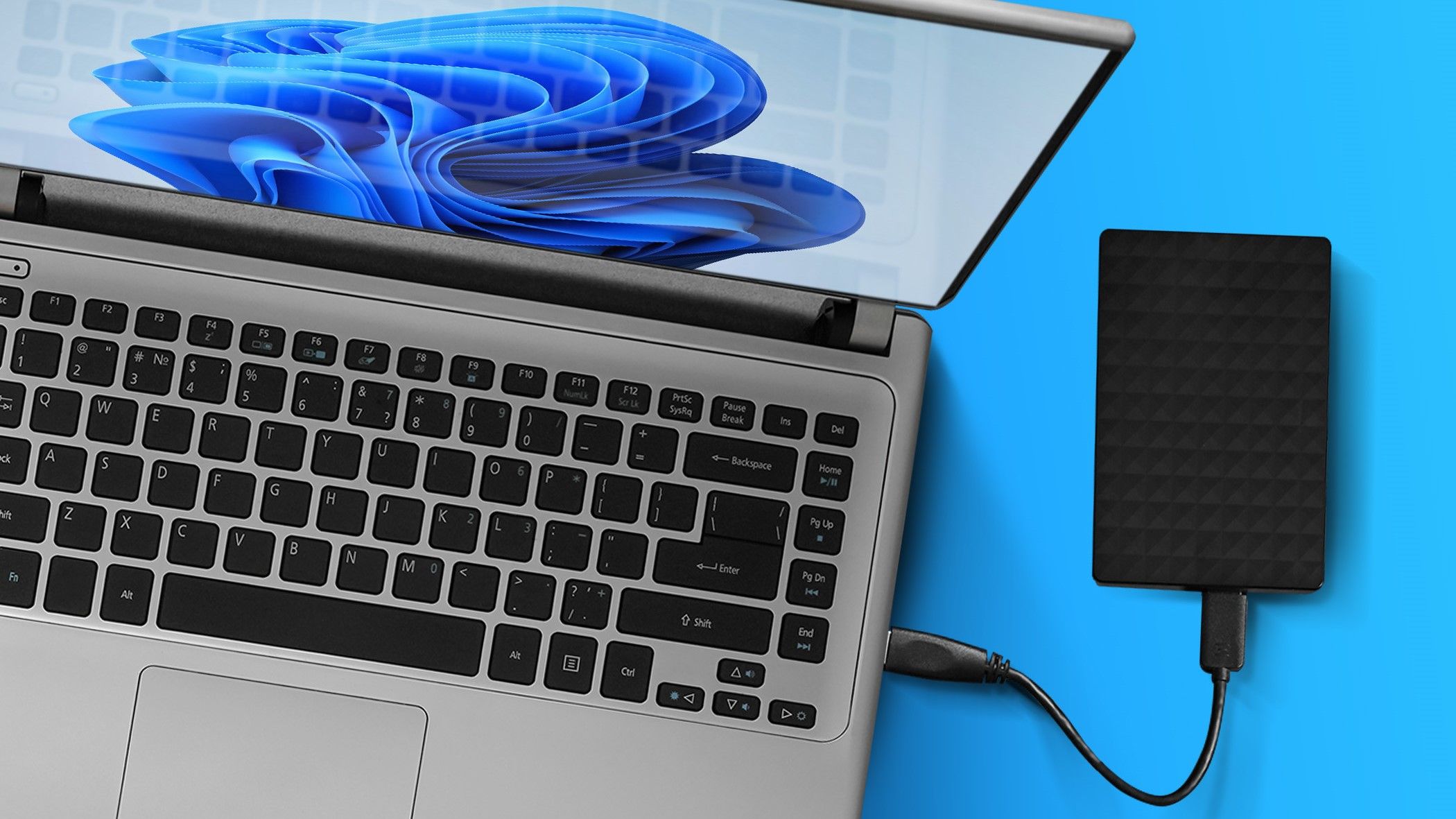 External hard drive plugged into laptop