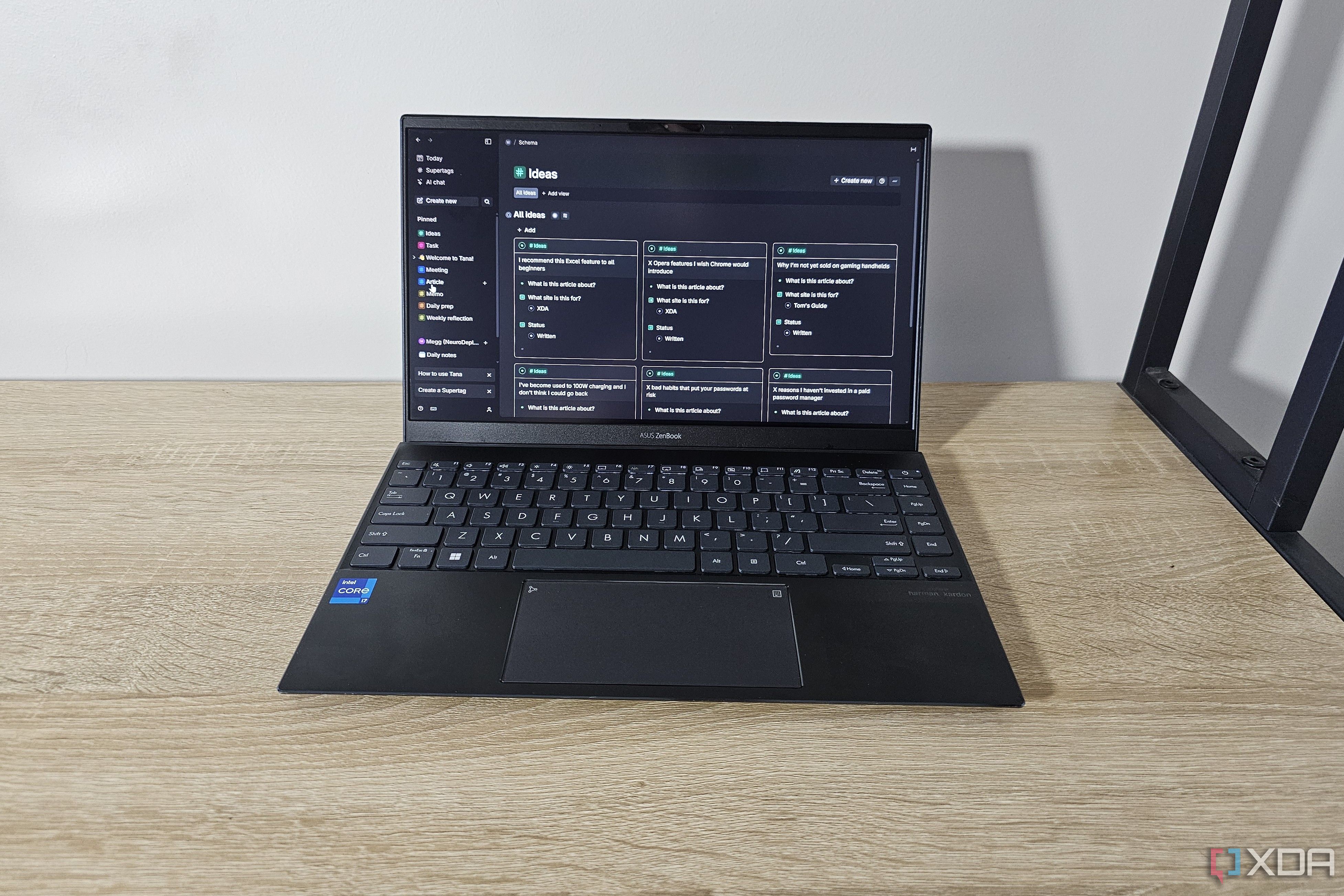 Tana note-taking web app open on laptop