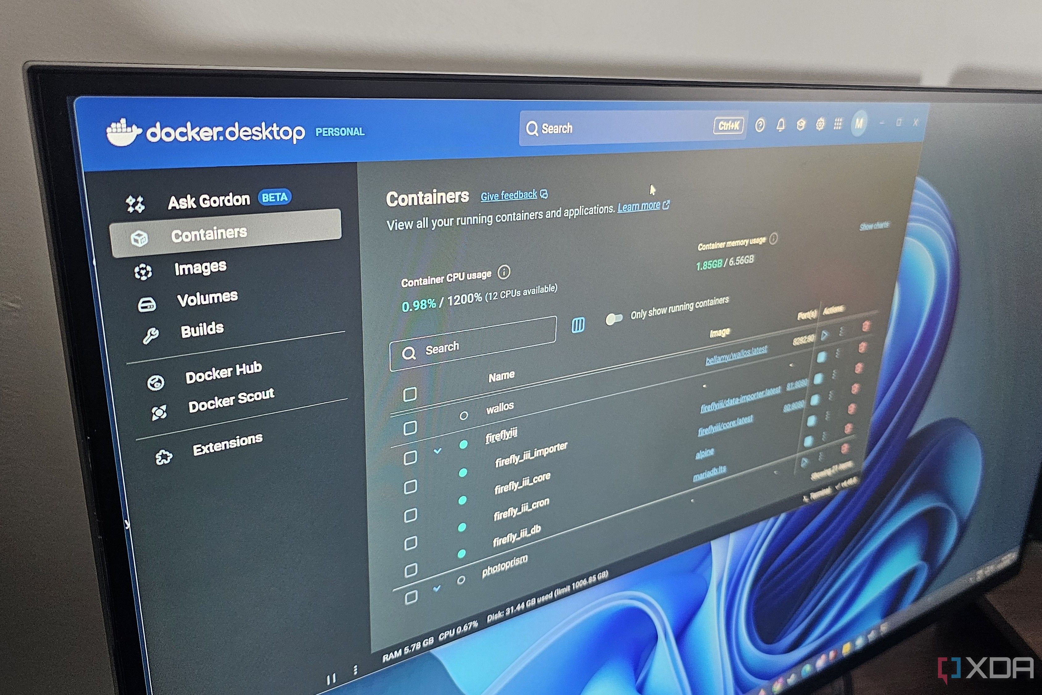 PC screen displaying Docker interface