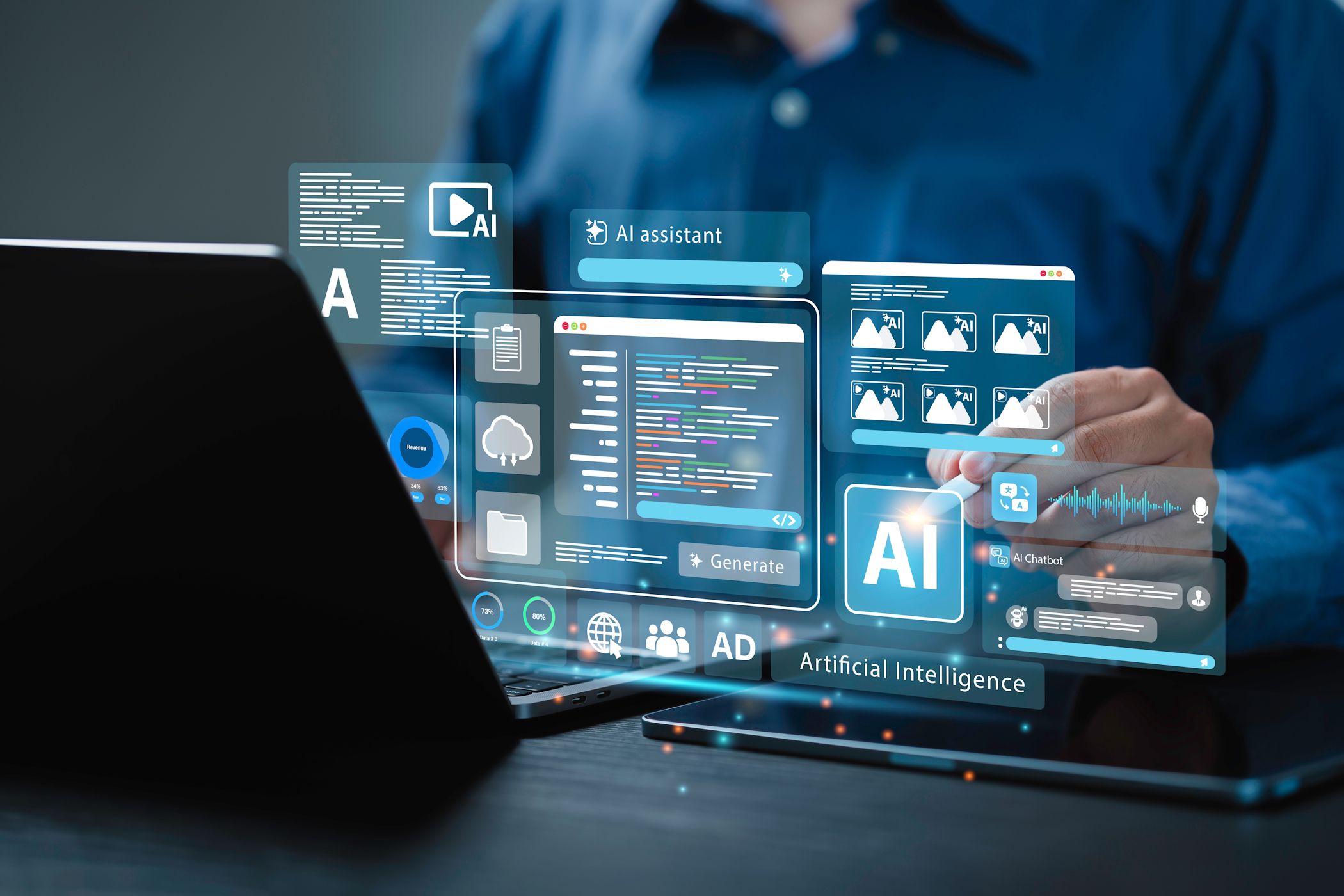 Person using a laptop with AI interface