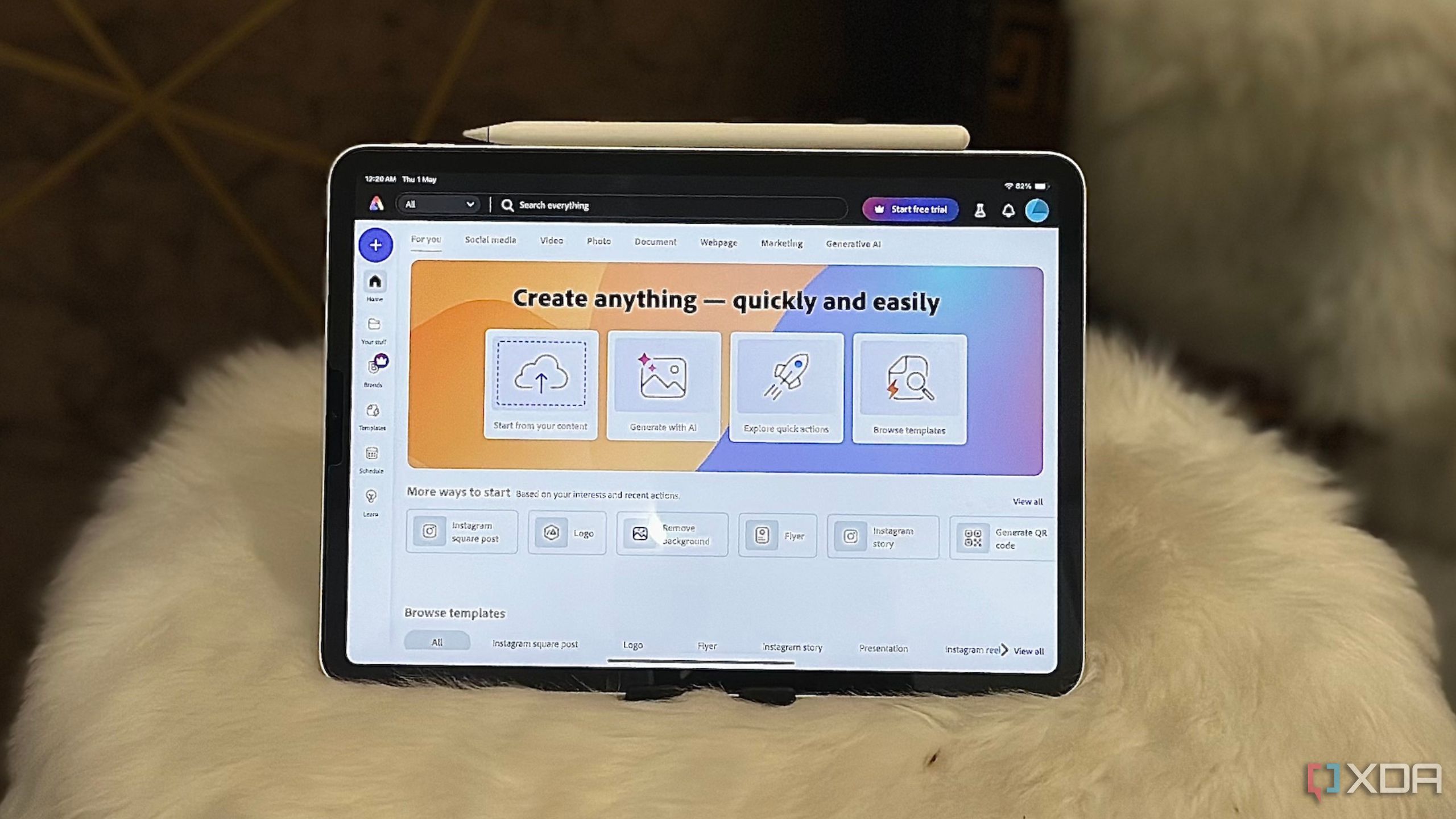 Adobe Express app open on tablet