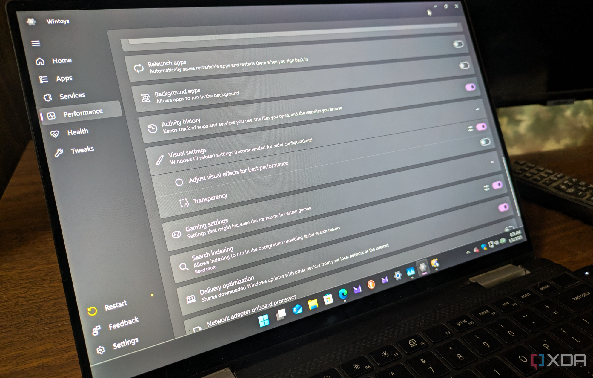 Windows customization app on laptop