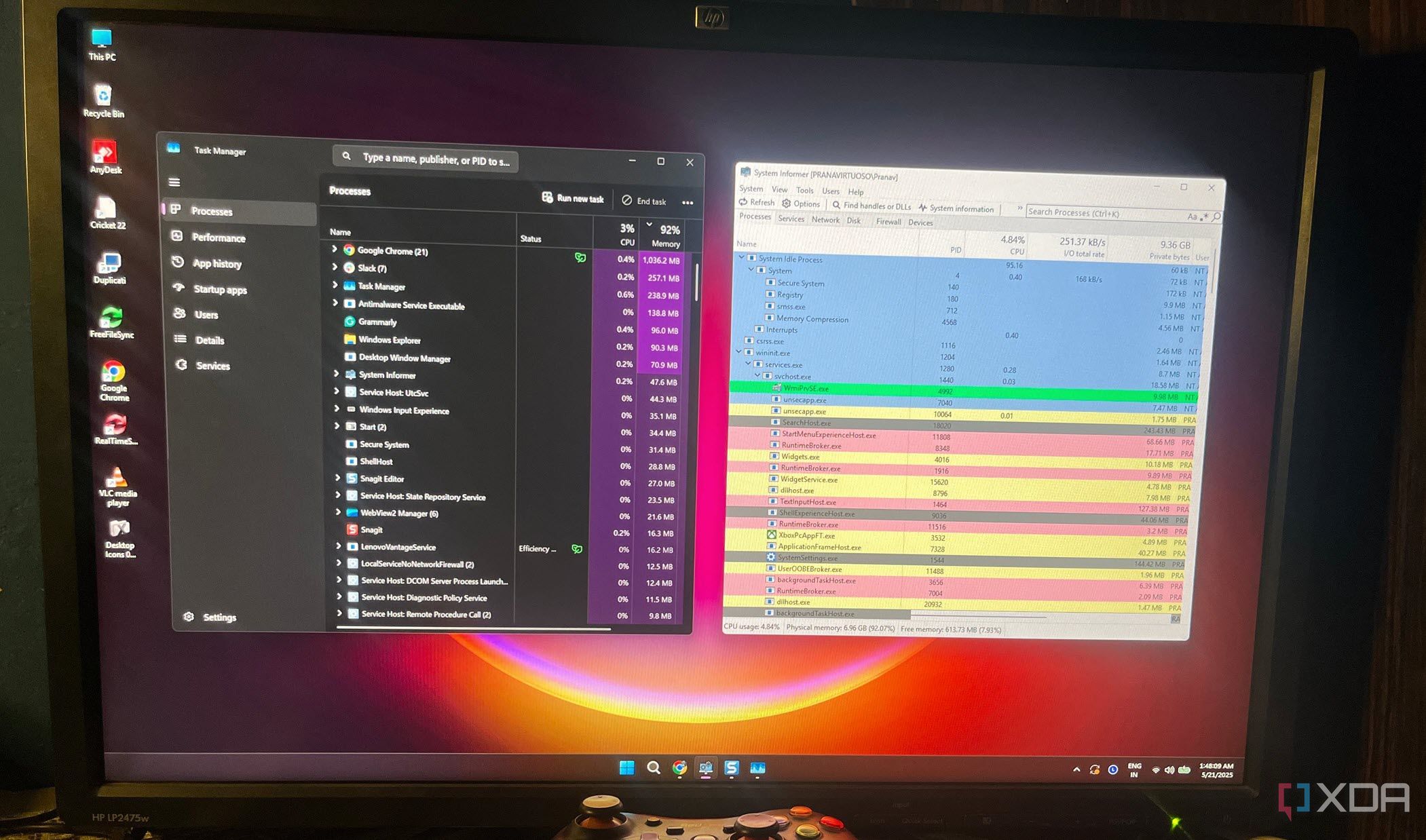 System Informer and Windows Task Manager side by side on a PC.