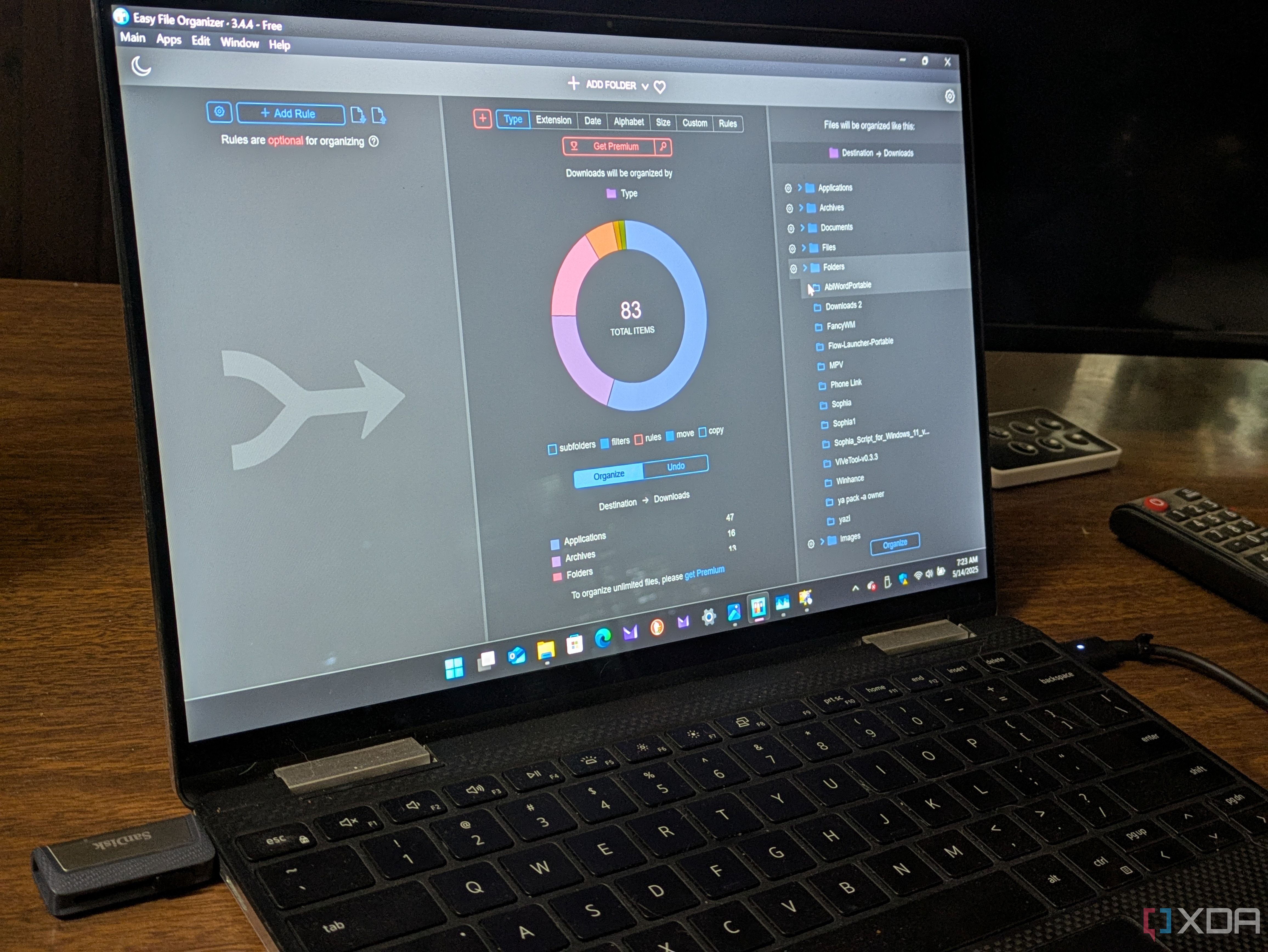 AI file organizer interface on Windows 11 desktop.