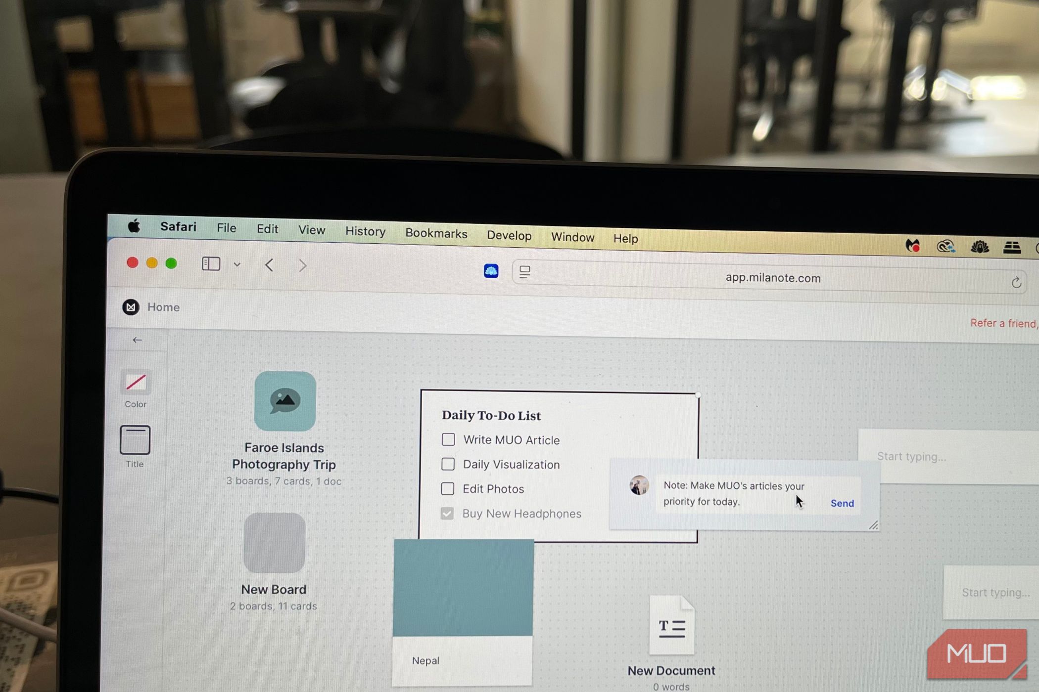 Milanote app displayed on a desktop screen