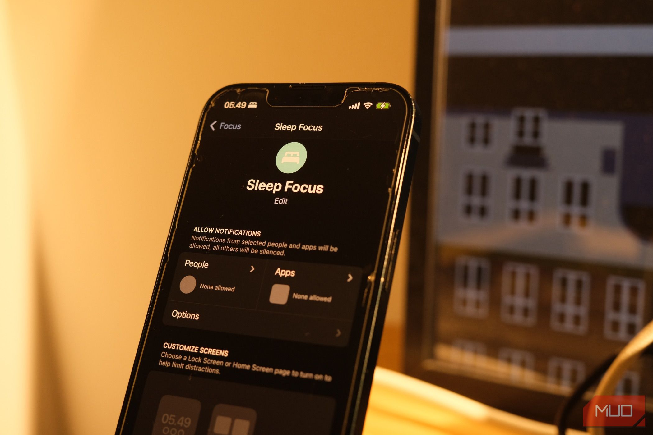 Smartphone screen showing Sleep Focus mode