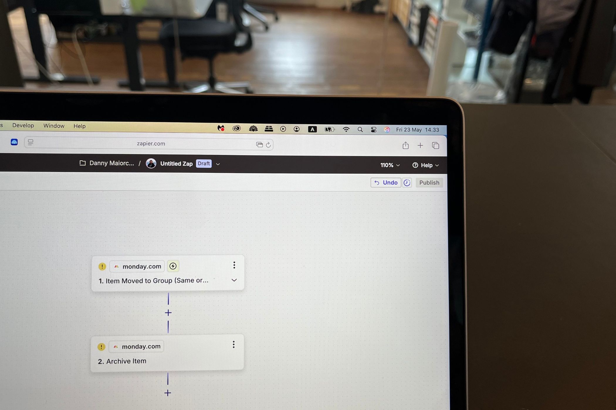 Automation workflow on a computer screen