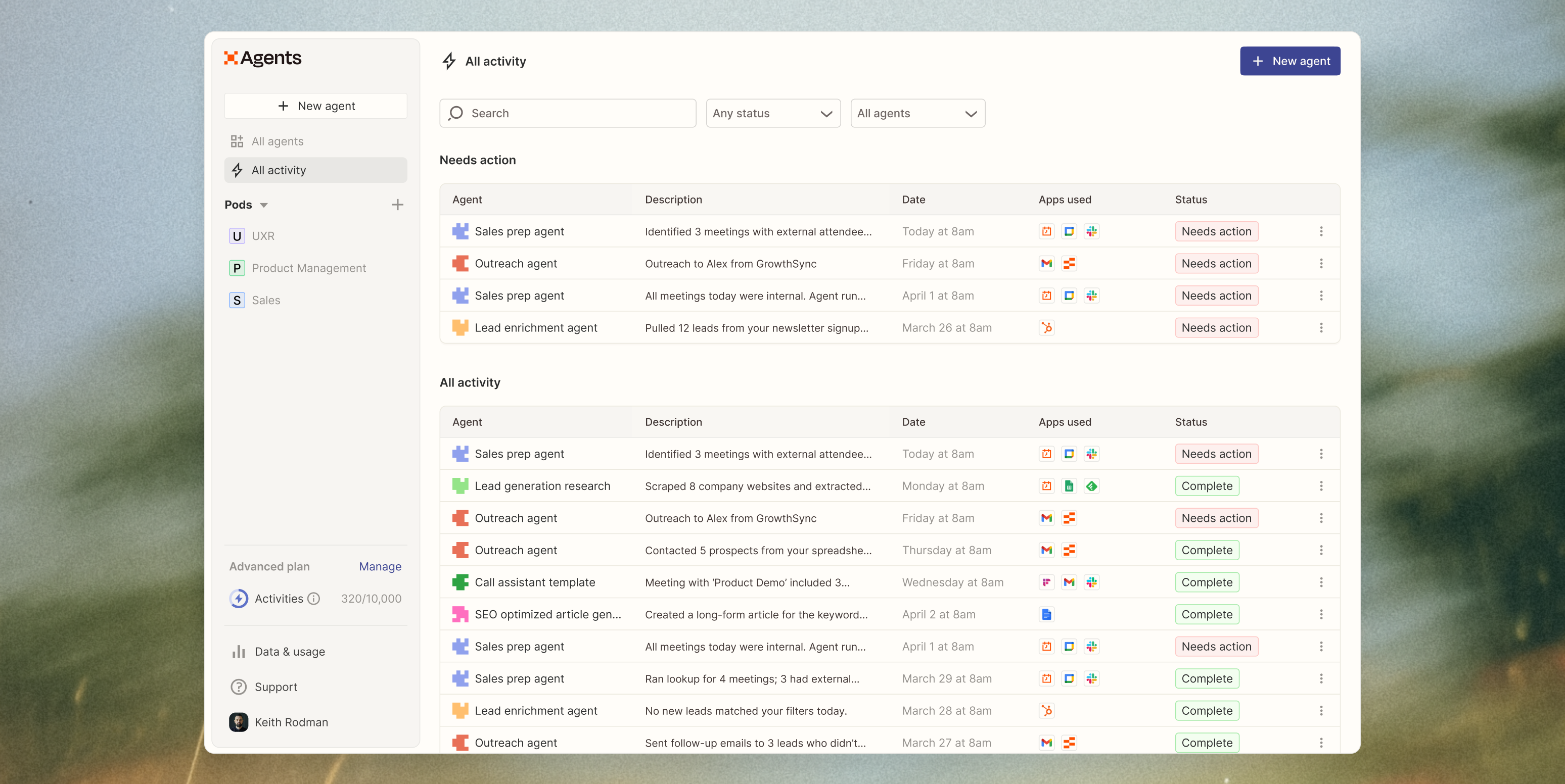 Zapier dashboard with automation pods