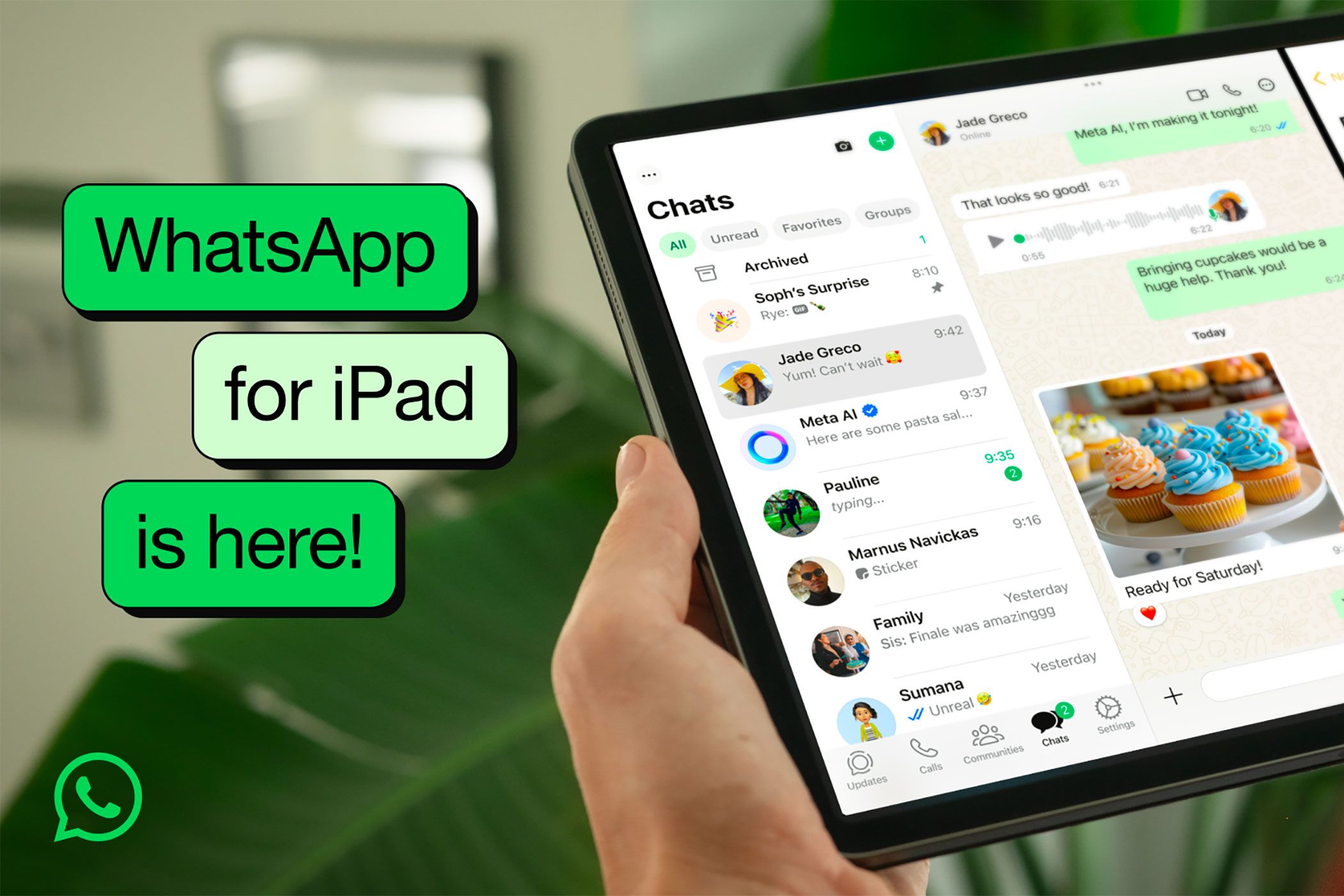 iPad screen with WhatsApp app open