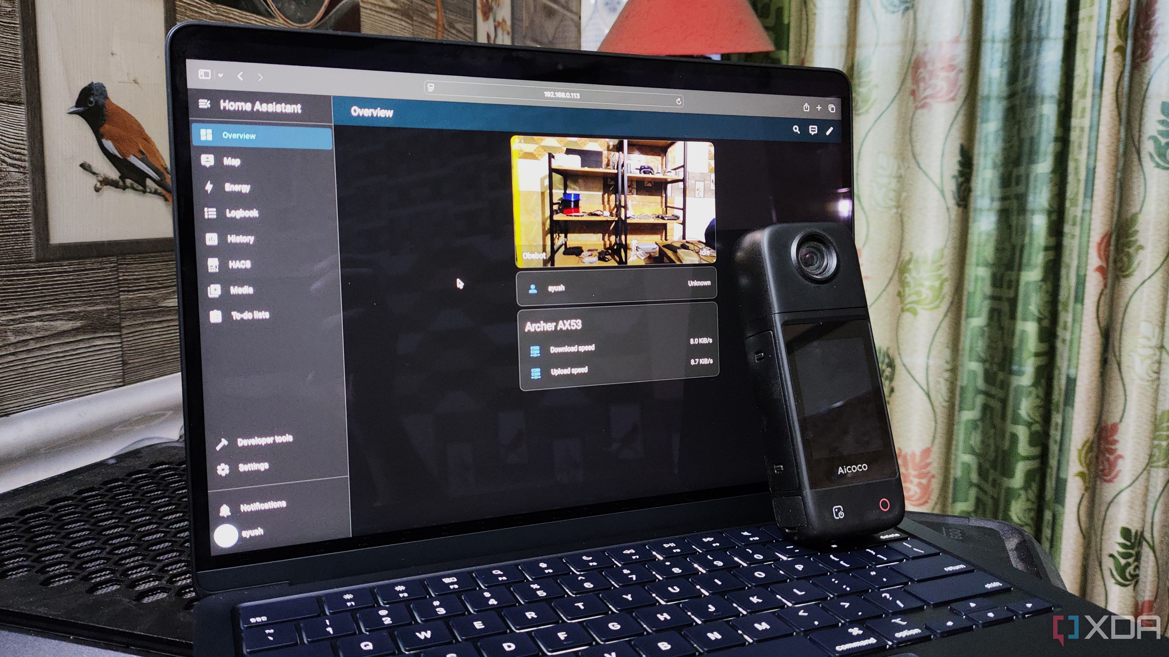 Surveillance camera image integrated with smart home dashboard