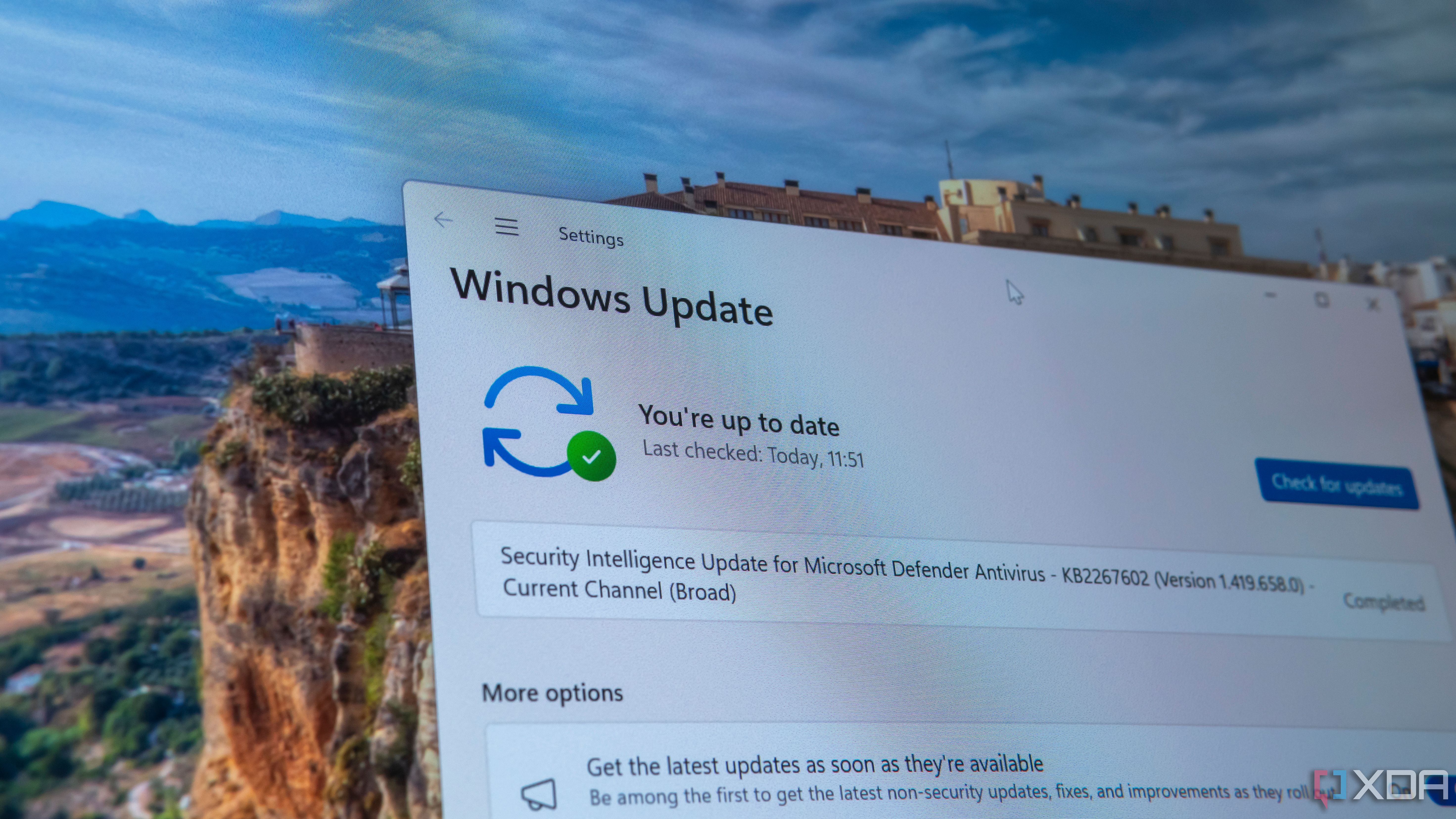 Windows Update settings on laptop screen