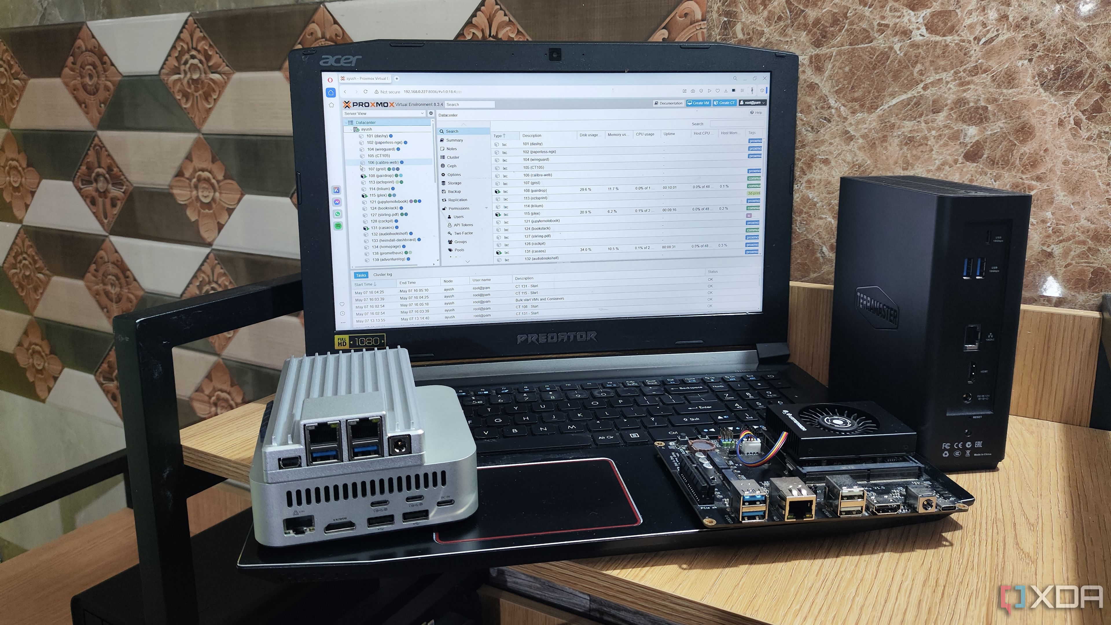 A setup of servers showcasing Proxmox in a home lab environment.