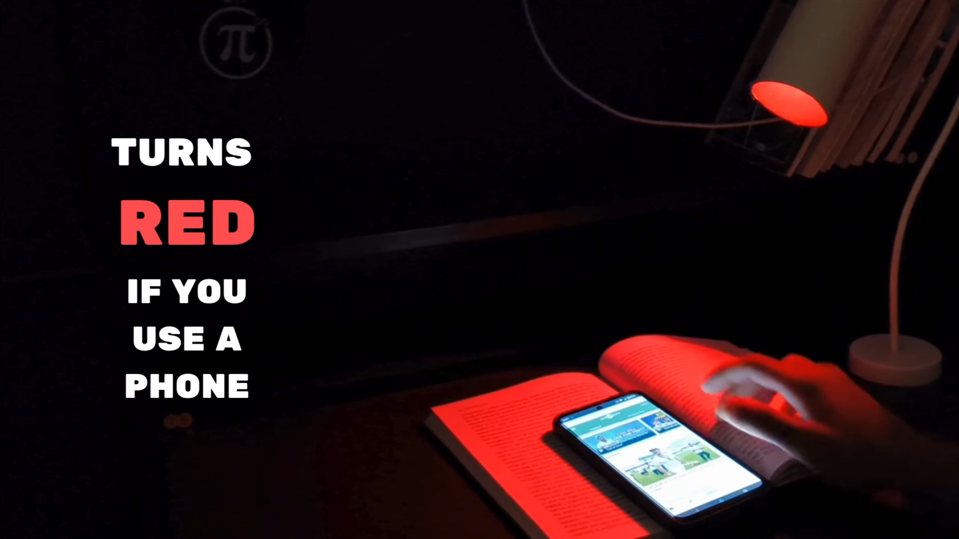 A glowing red AI-powered desk lamp