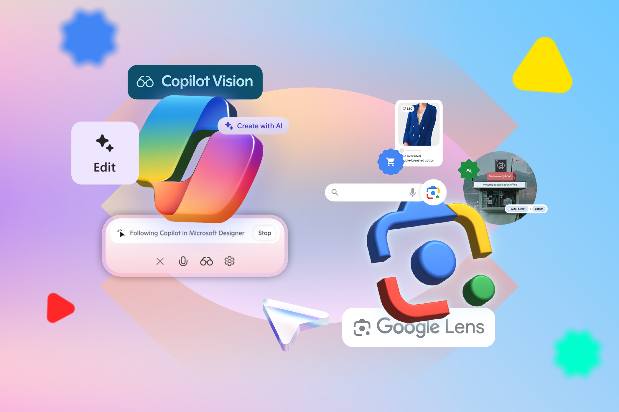 Copilot Vision and Google Lens browser tool comparison interface