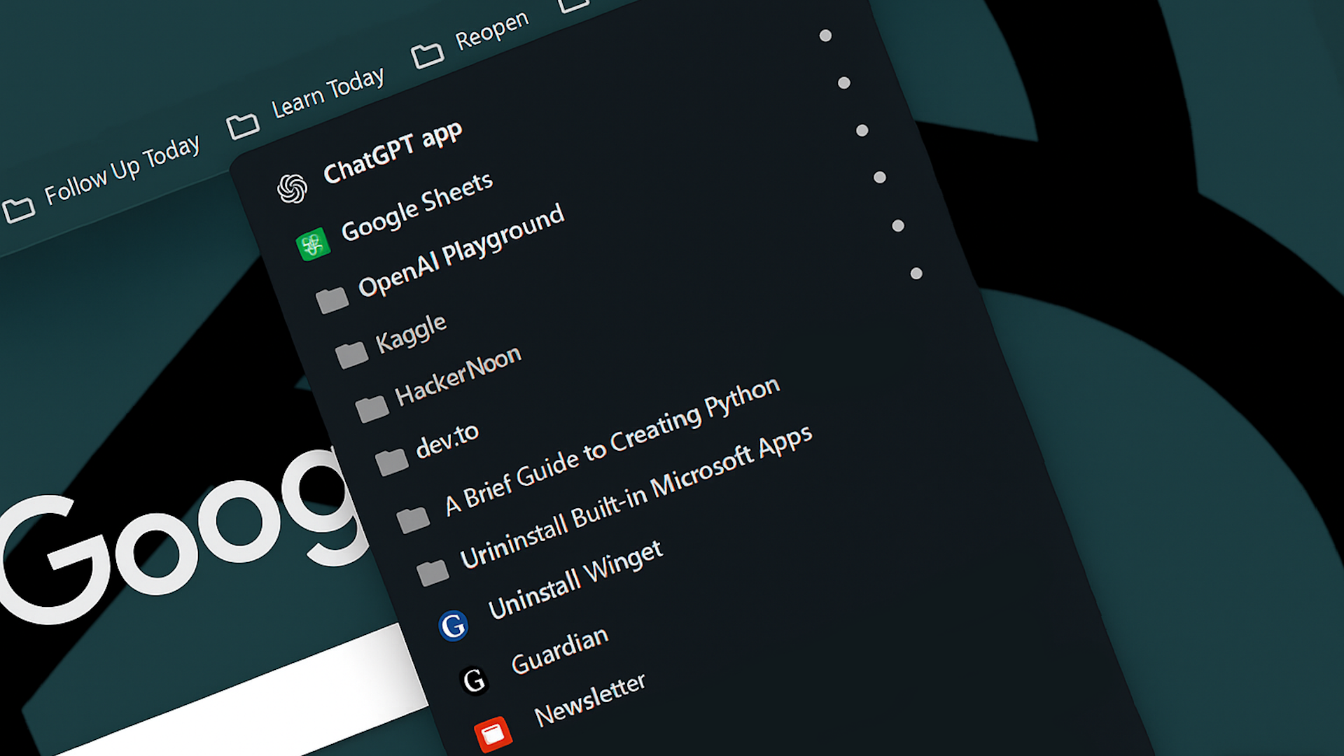 Bookmarks organized in Google Chrome