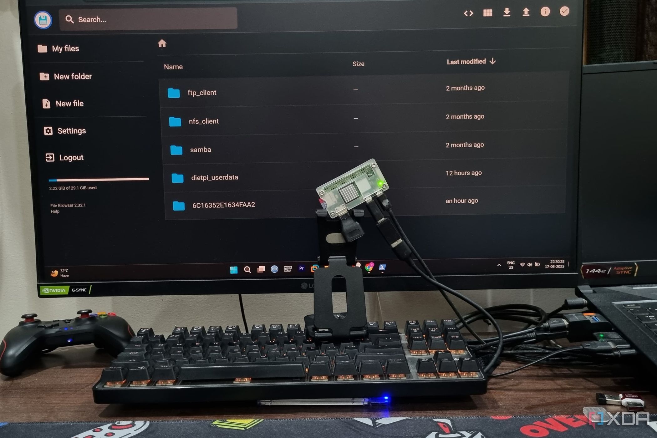 Monitor displaying File Browser UI