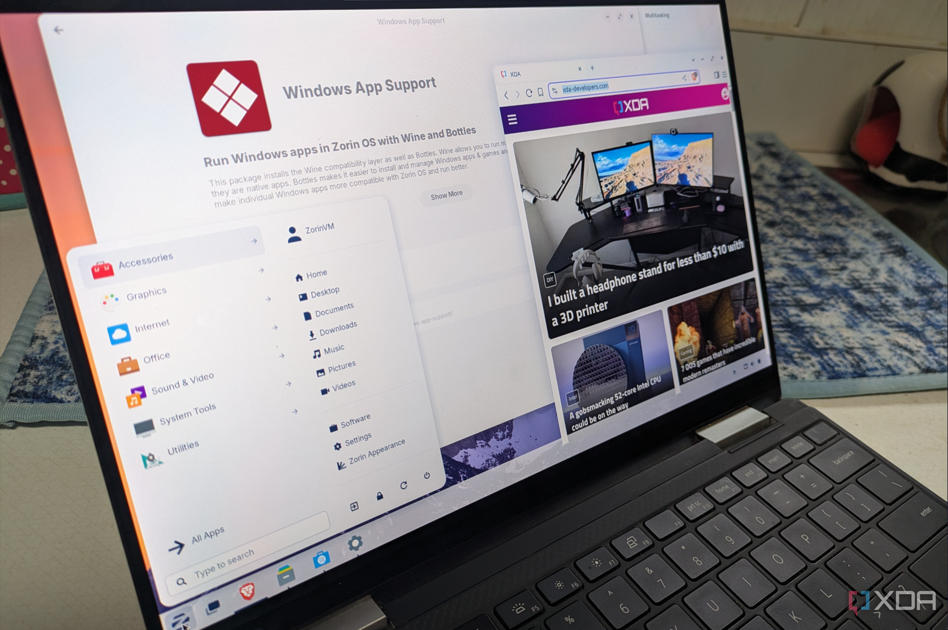 Laptop running ZorinOS desktop environment