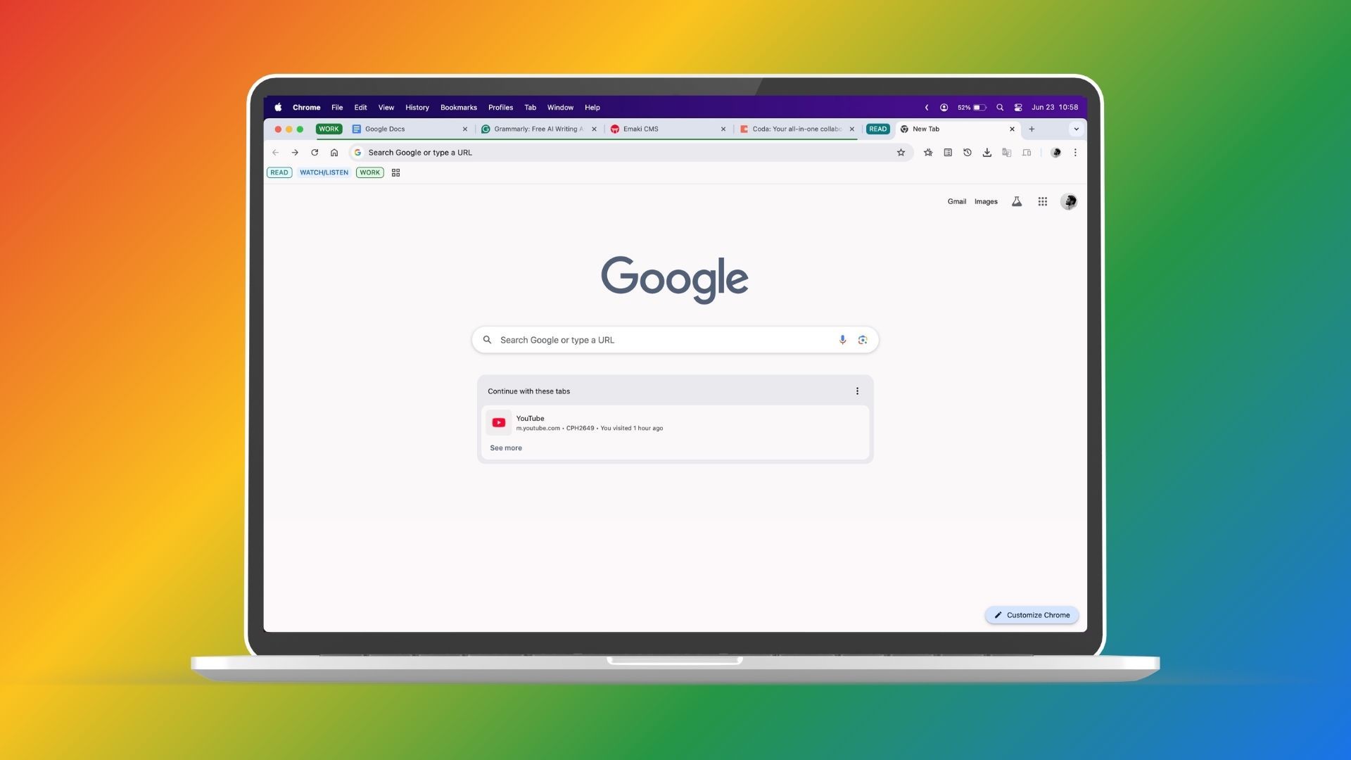 Collapsed and color-coded browser tab groups