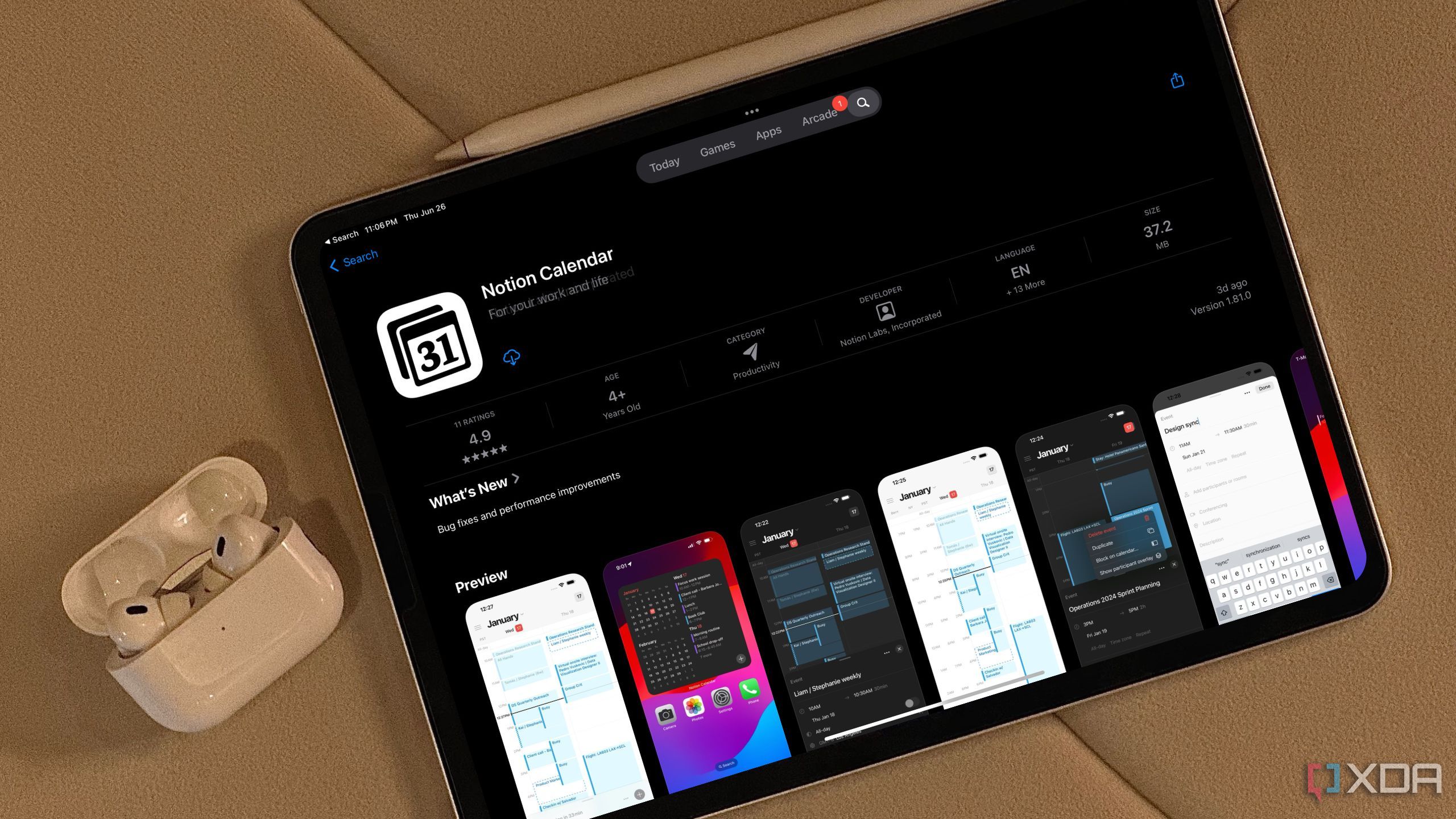 Notion Calendar displayed on a tablet