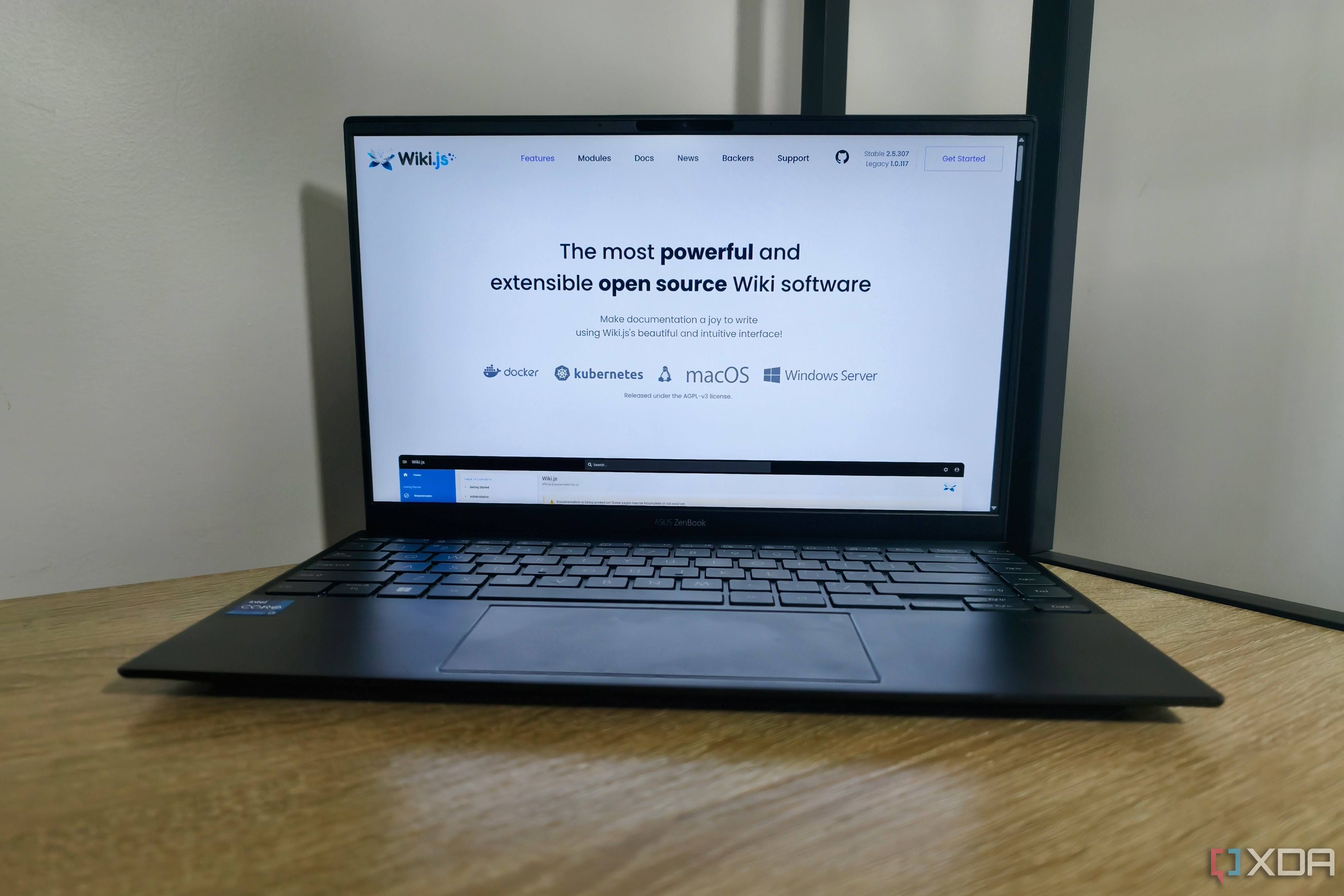 Laptop displaying a Wiki.js website