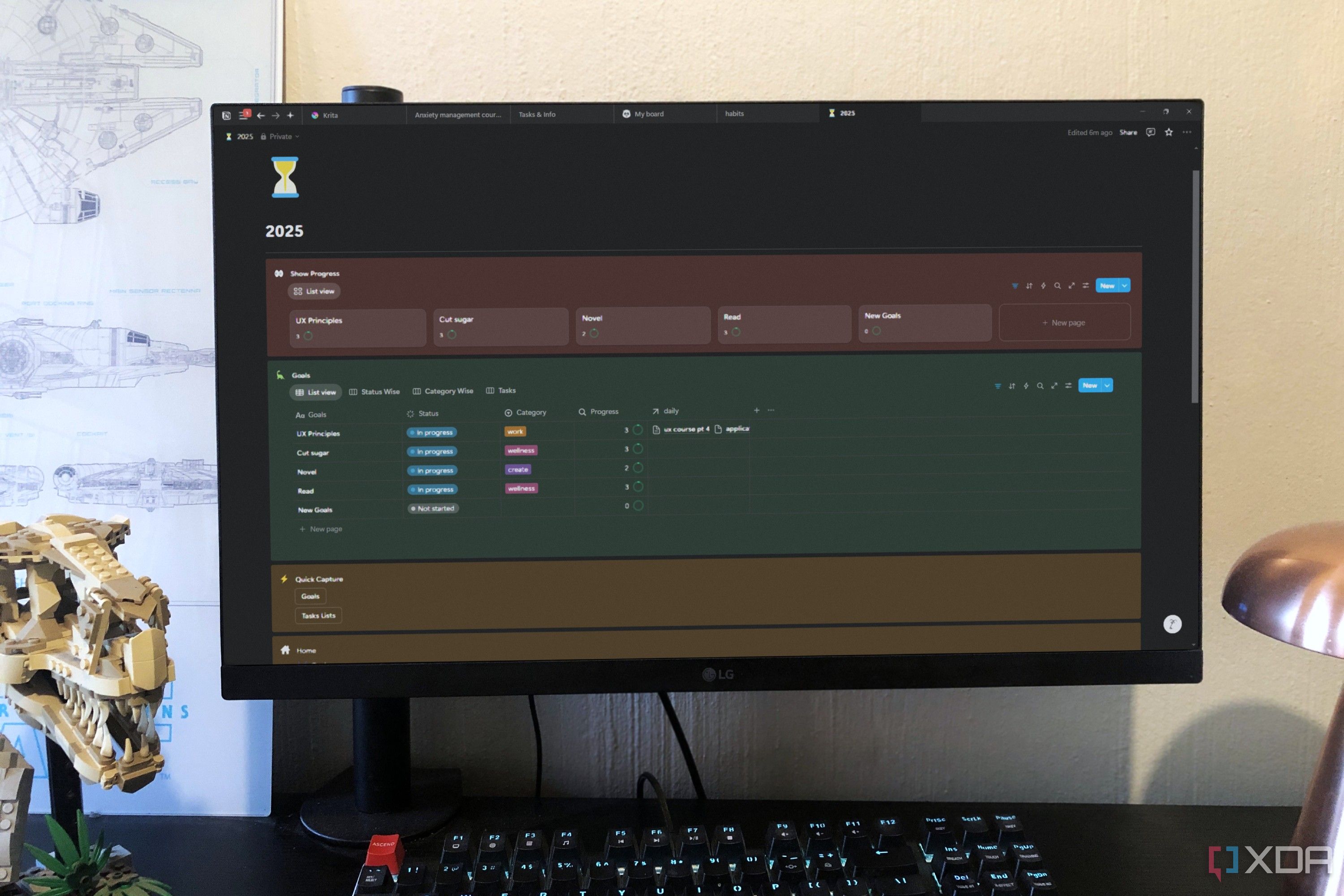 Notion habit tracking dashboard on computer screen