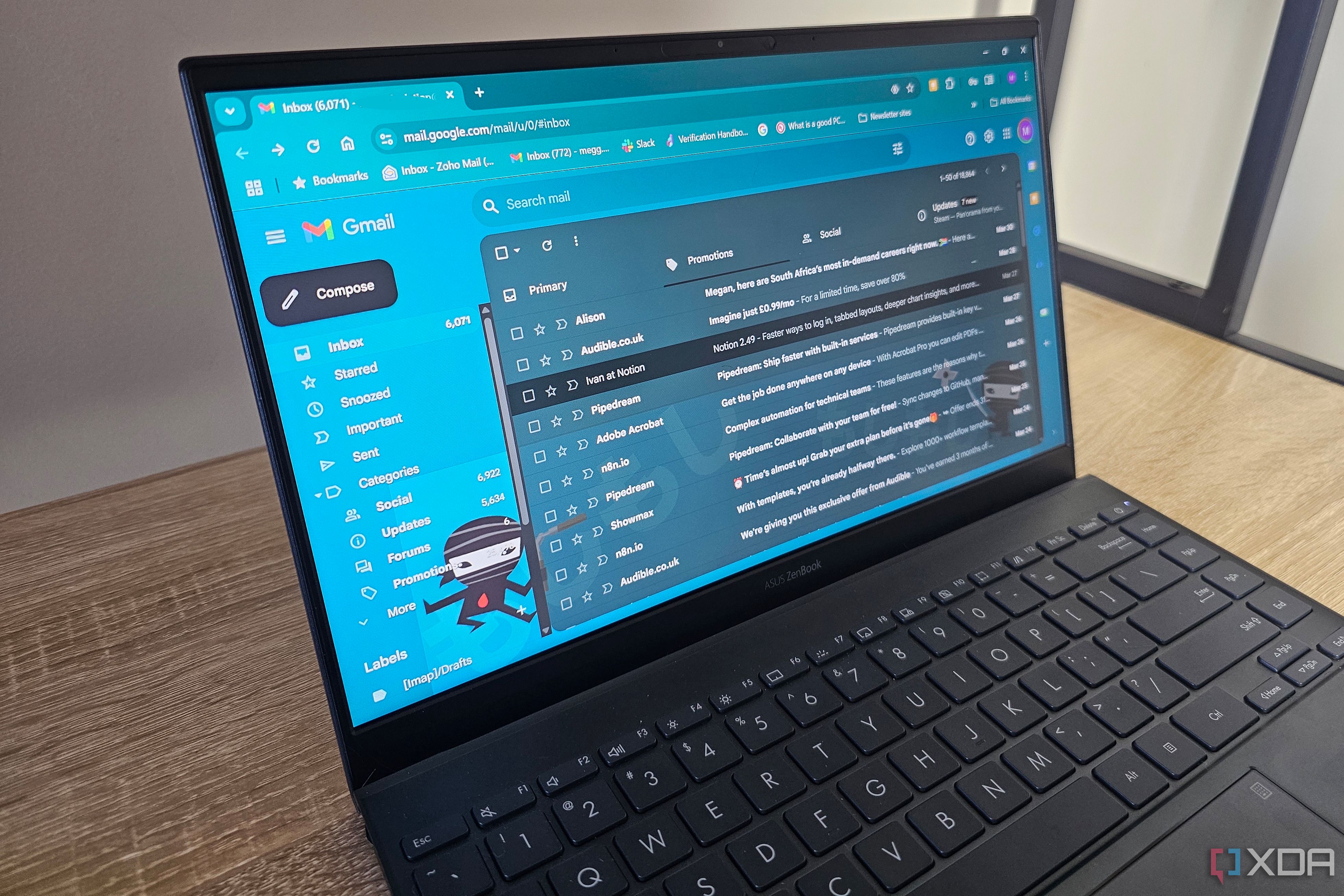 Laptop screen with Gmail inbox open