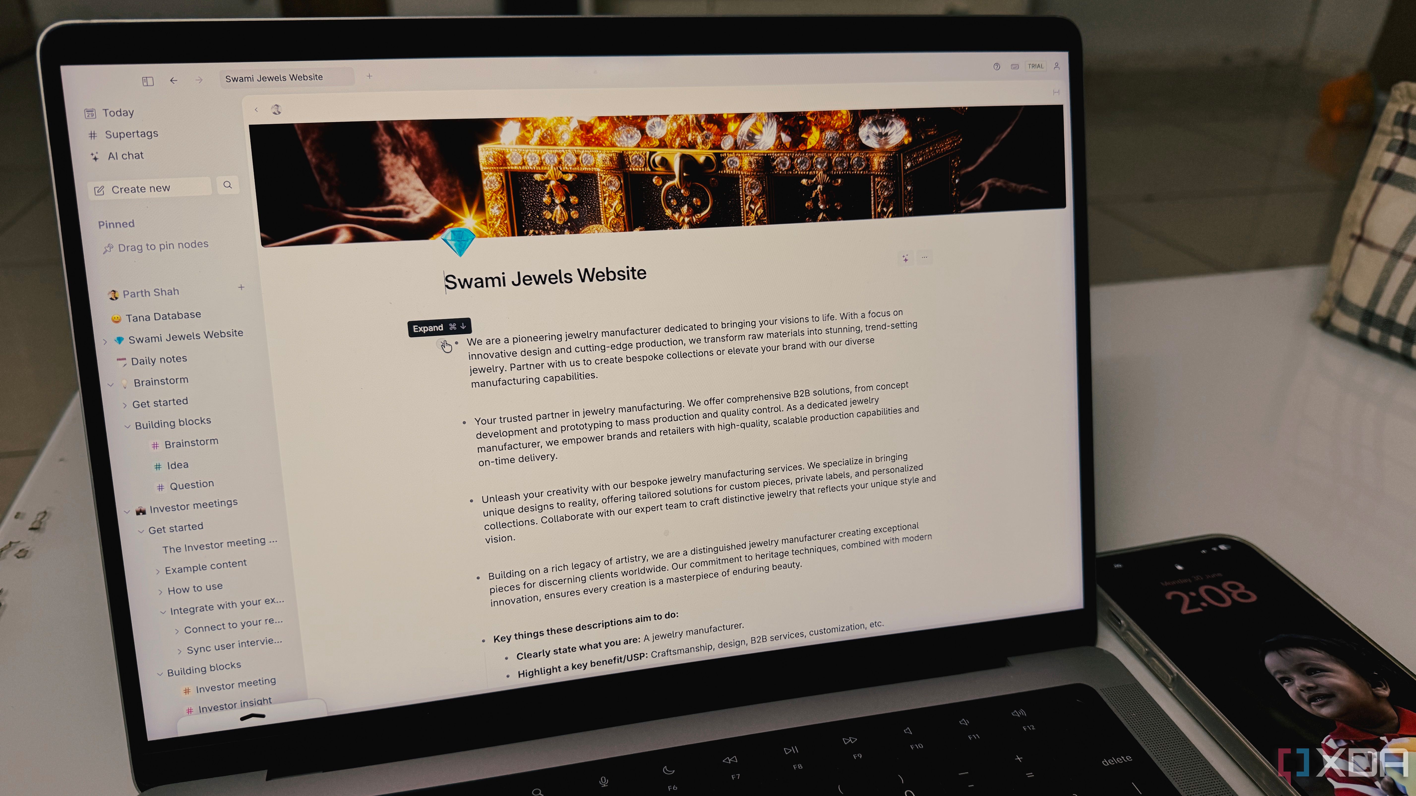 Tablet displaying new productivity app