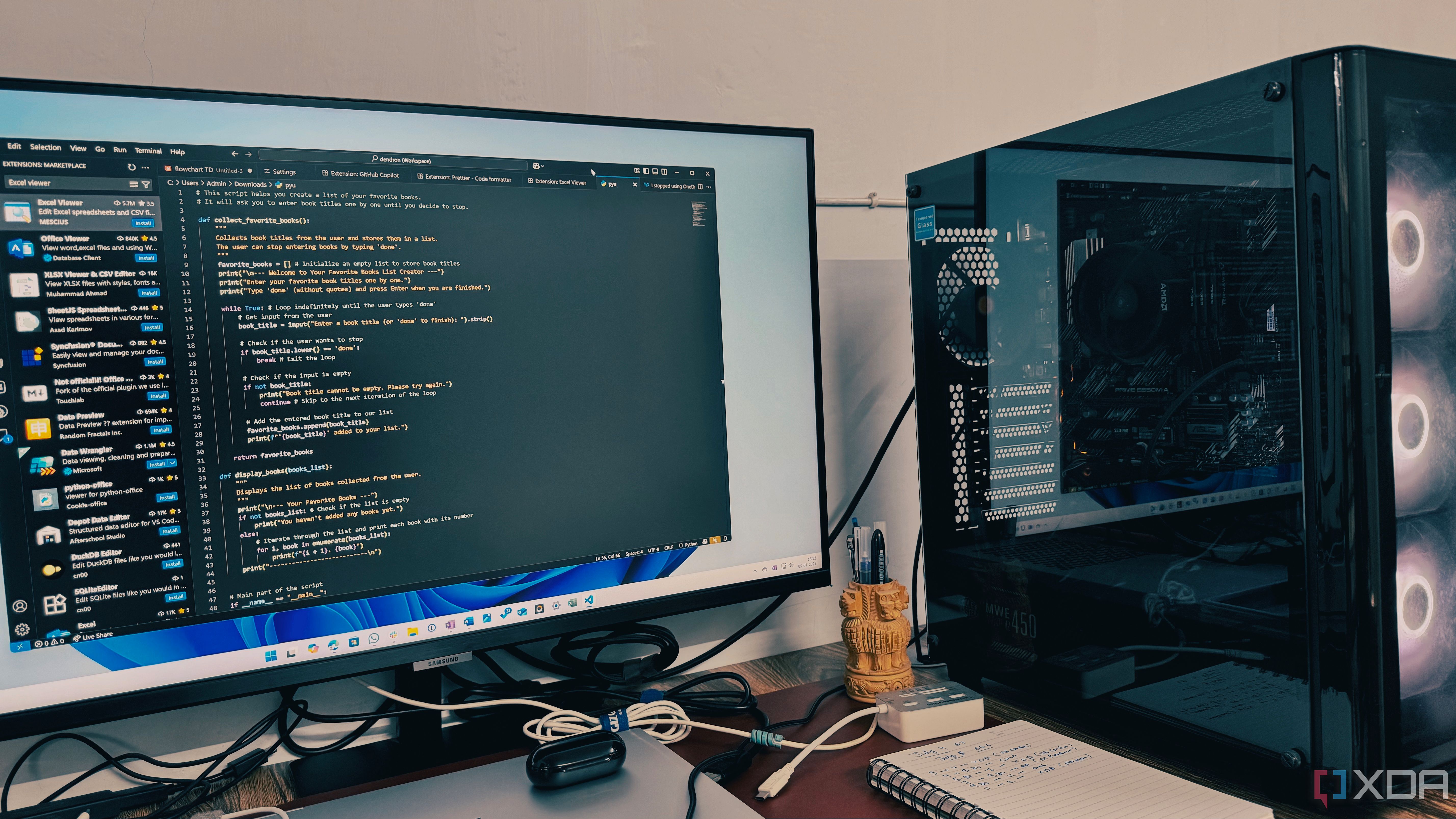 Developer editing code in Visual Studio Code with Python extensions