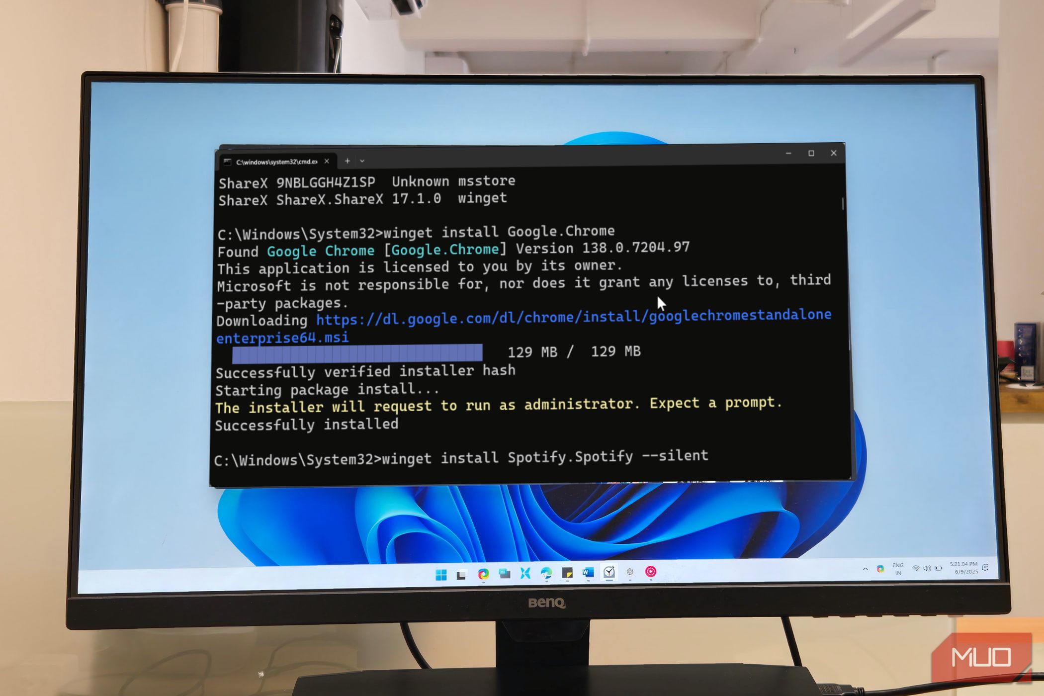 Windows Terminal open on a monitor