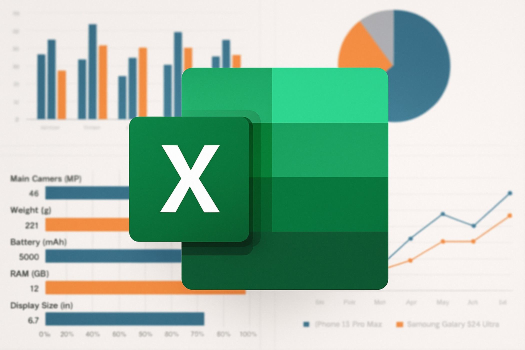 Excel interface with charts