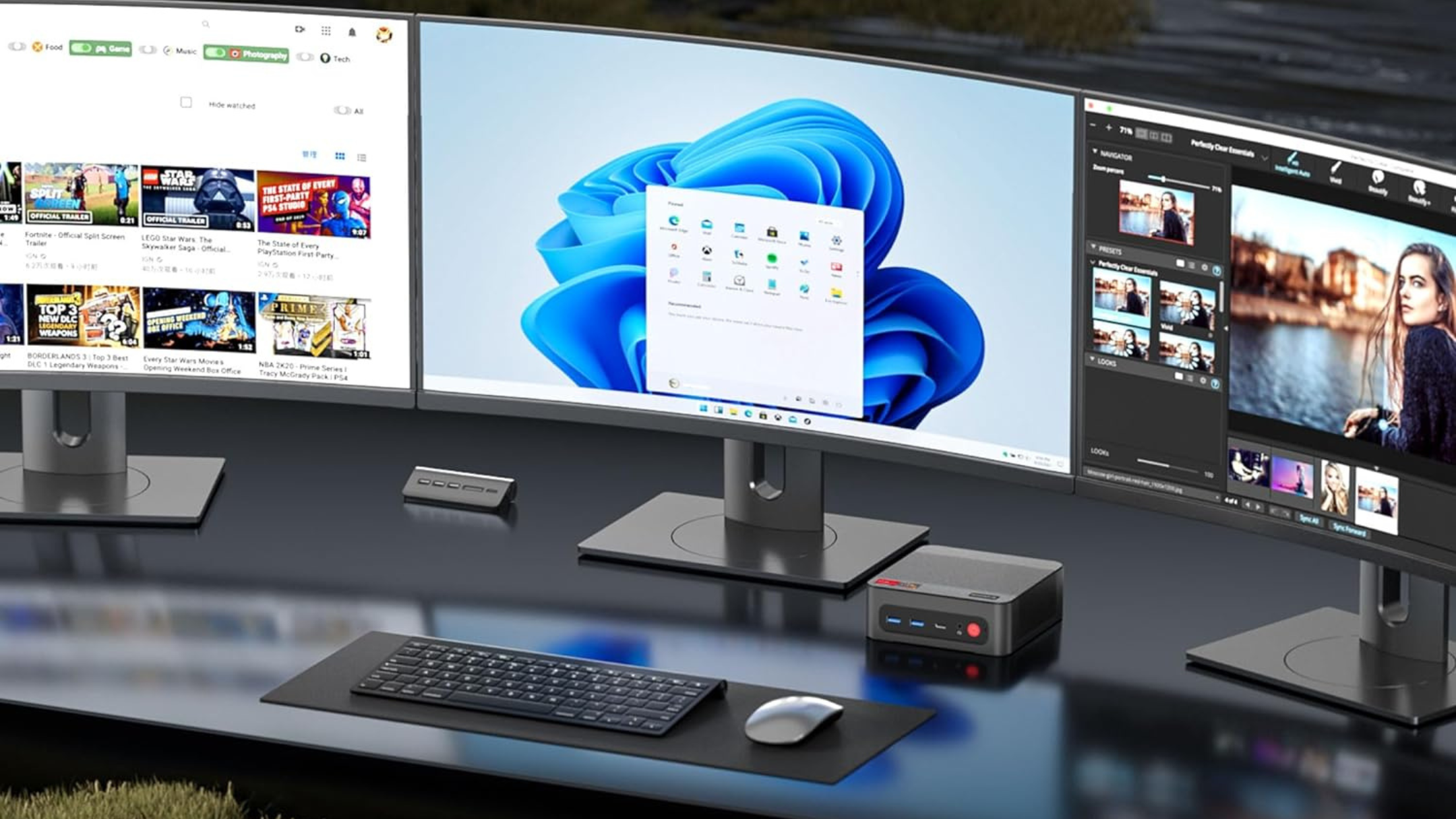Mini PC on a desk next to monitor