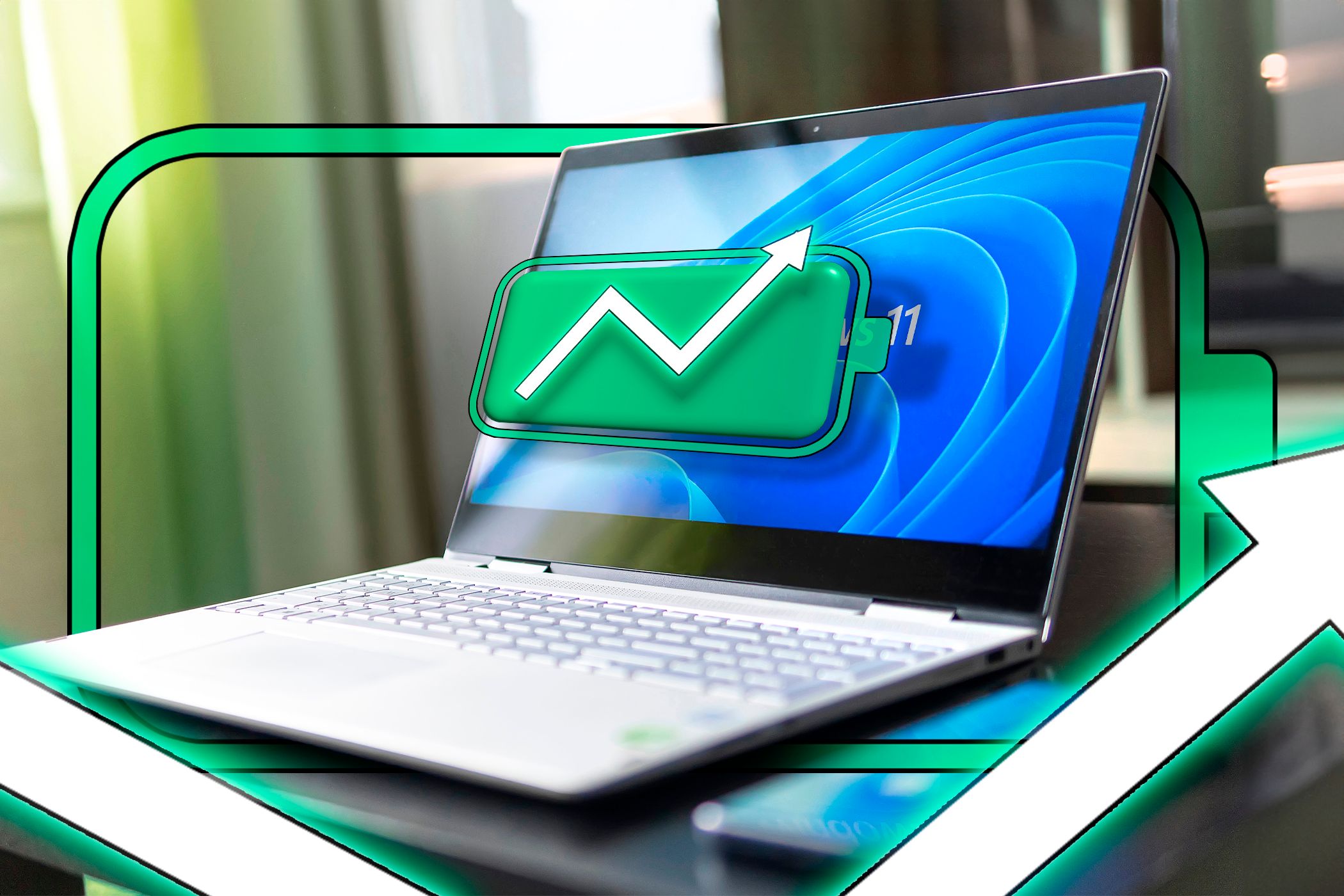 Laptop displaying Windows 11 battery icon