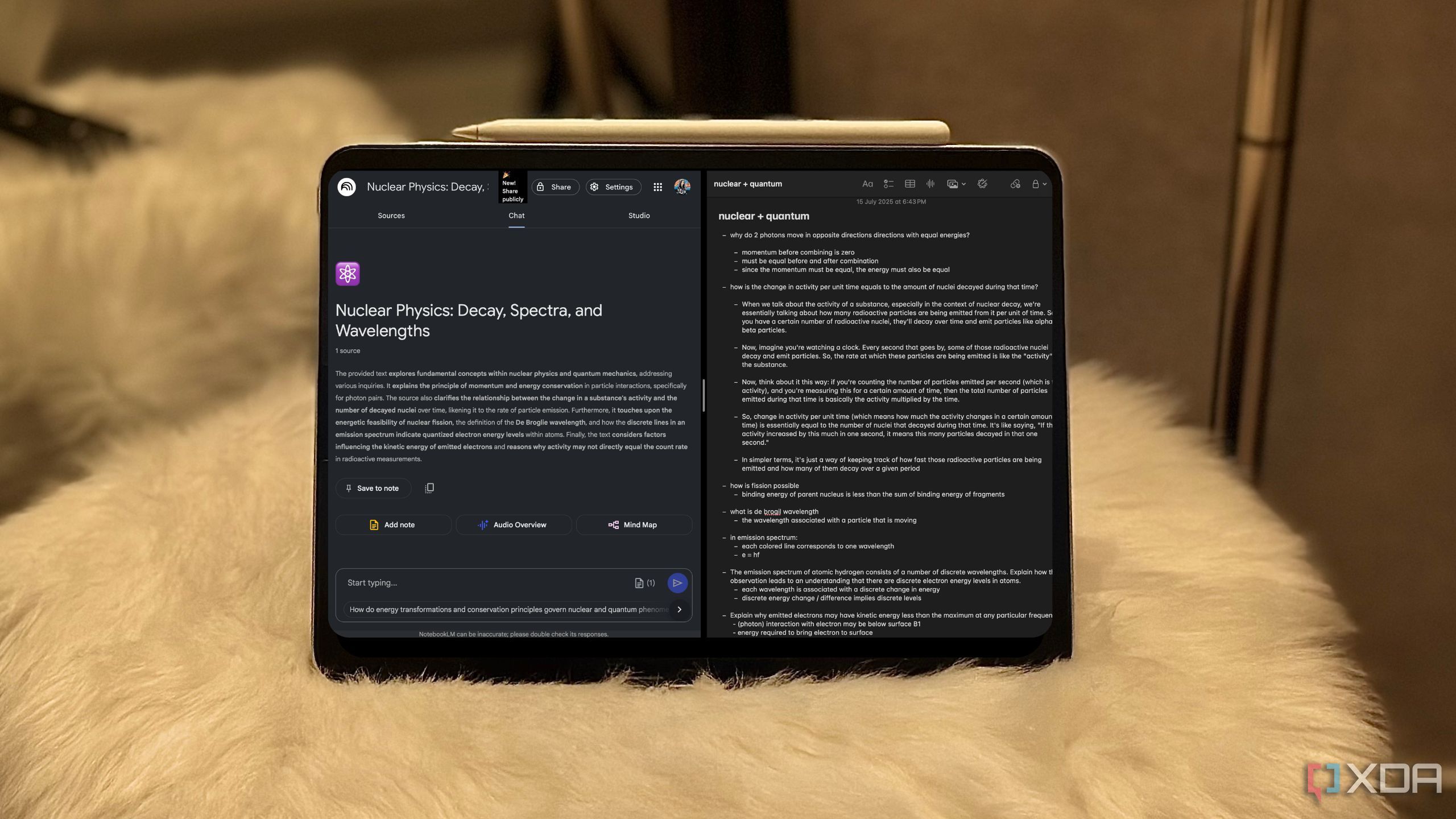 Apple Notes and NotebookLM on iPad screen