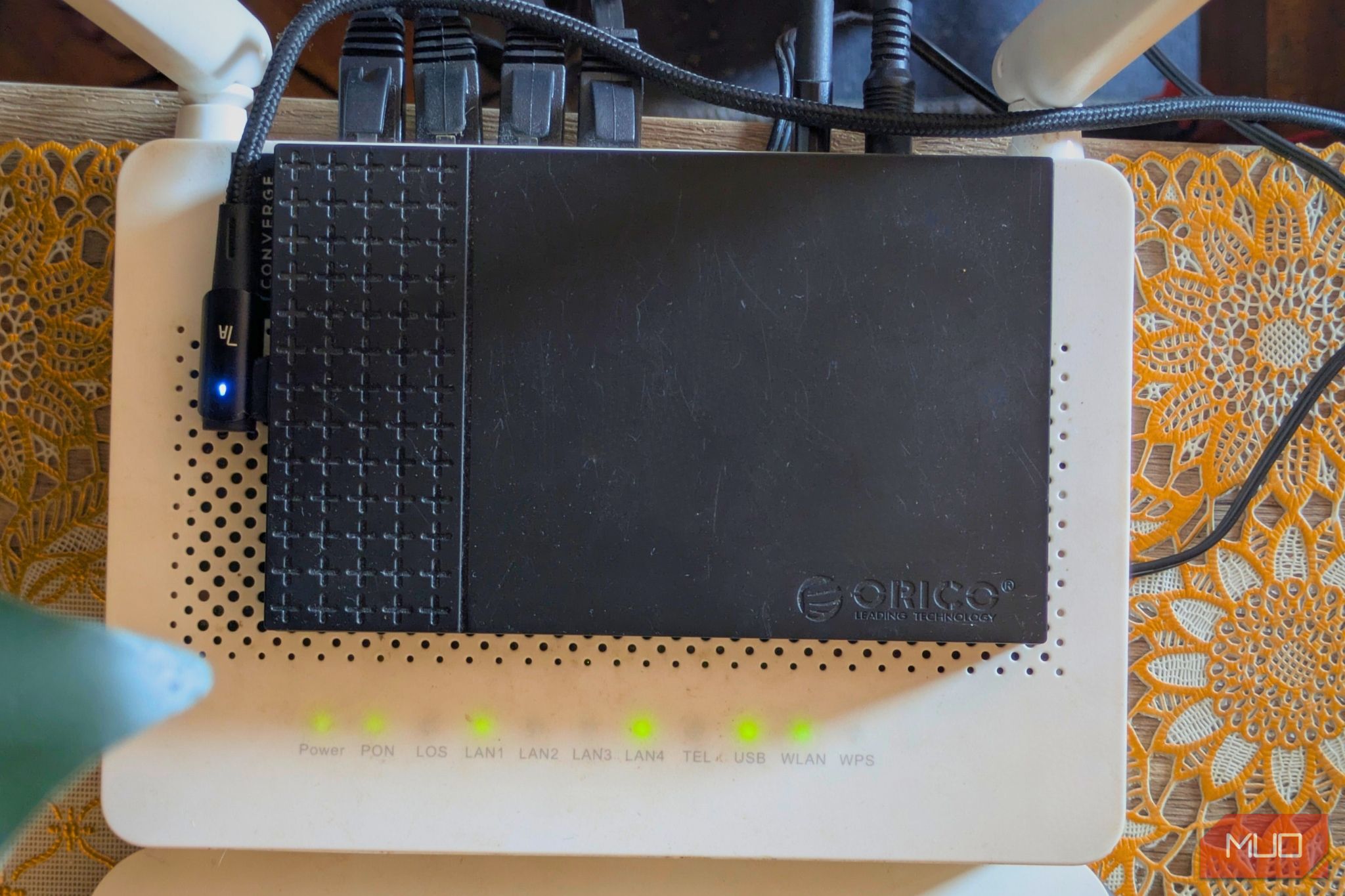 Router and USB drives set up as a home NAS