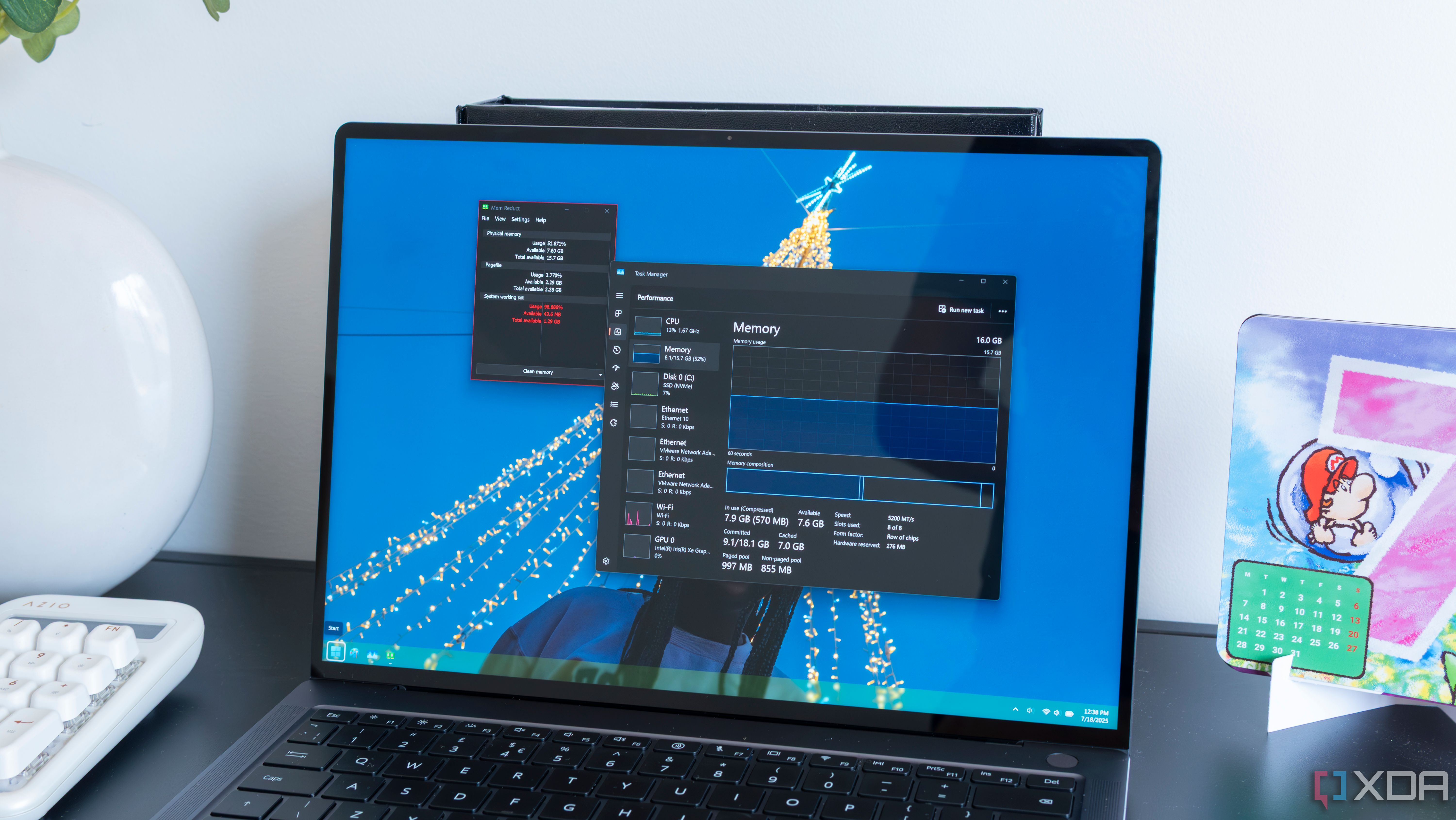 Windows 11 screen displaying Task Manager and memory usage graph