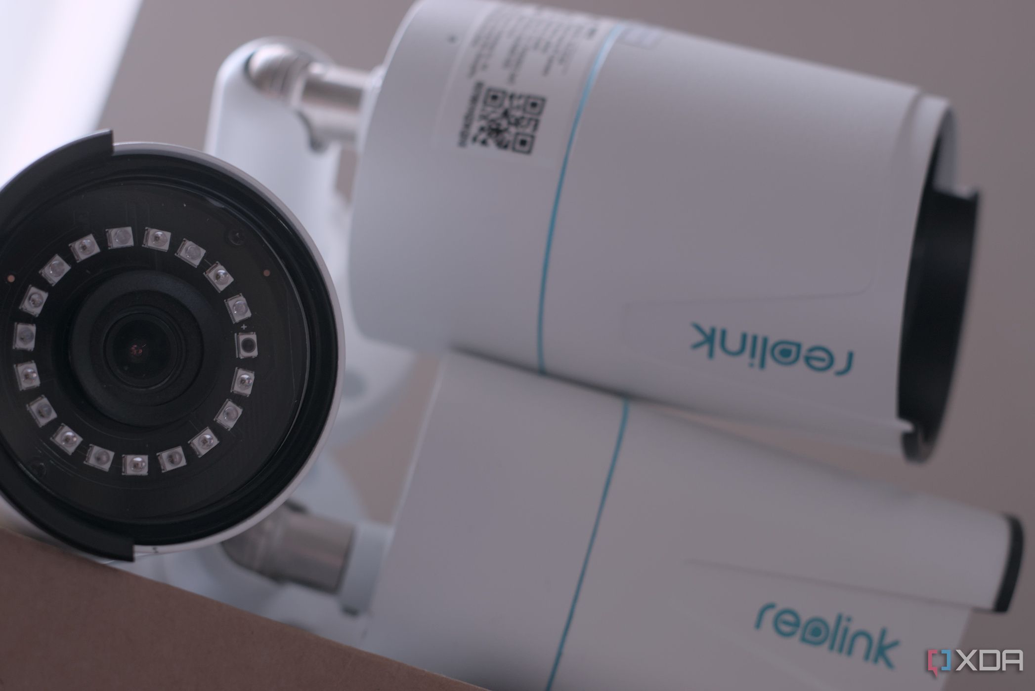 Close-up of Reolink home security cameras