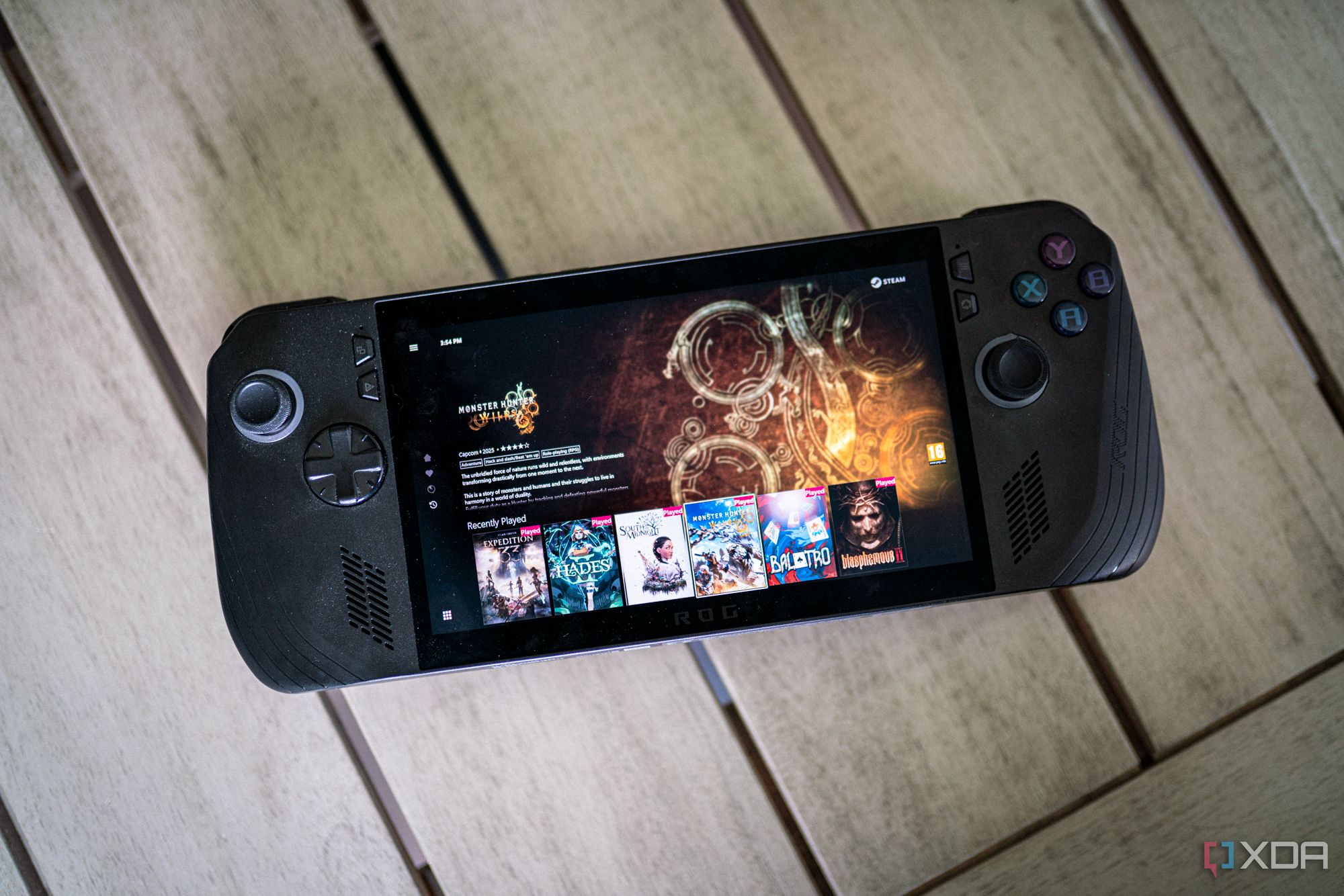 Playnite interface running on a handheld gaming PC
